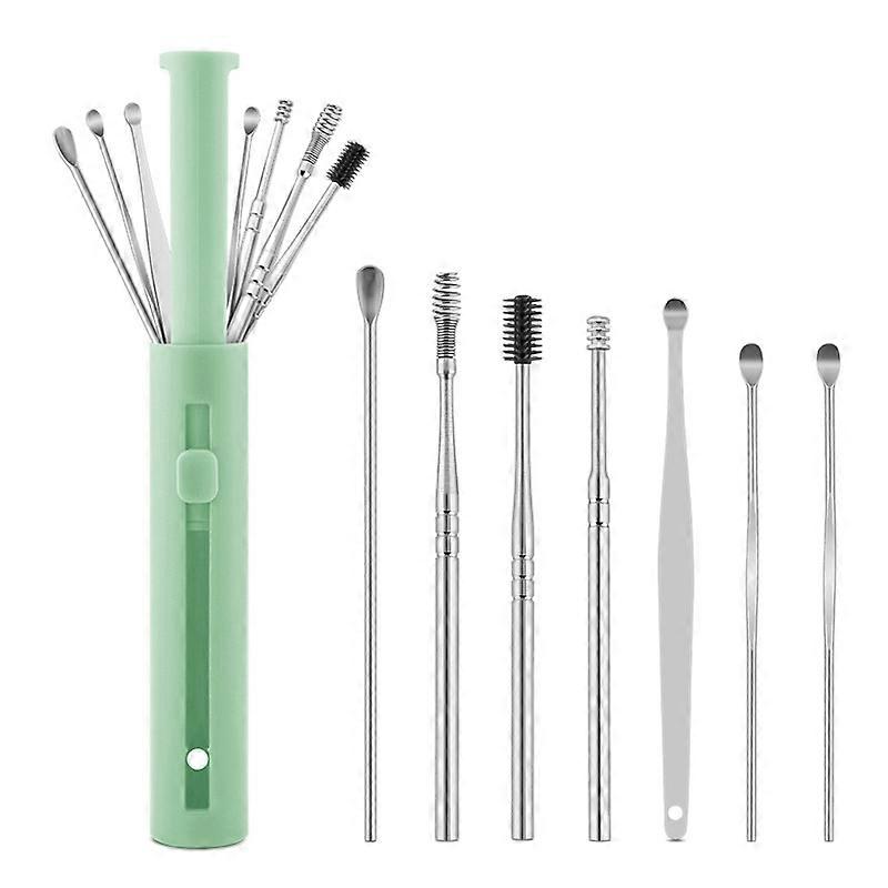 2 Packs Push-Pull Cylinder Storage Ear Scoop Set, Specification: 7 PCS/Set Green