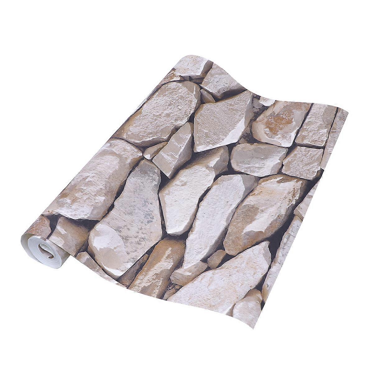 Brick Effect Wallpaper Retro 3D Stone Sticker For Shop Wall Decoration Dark Brown 1Pcs