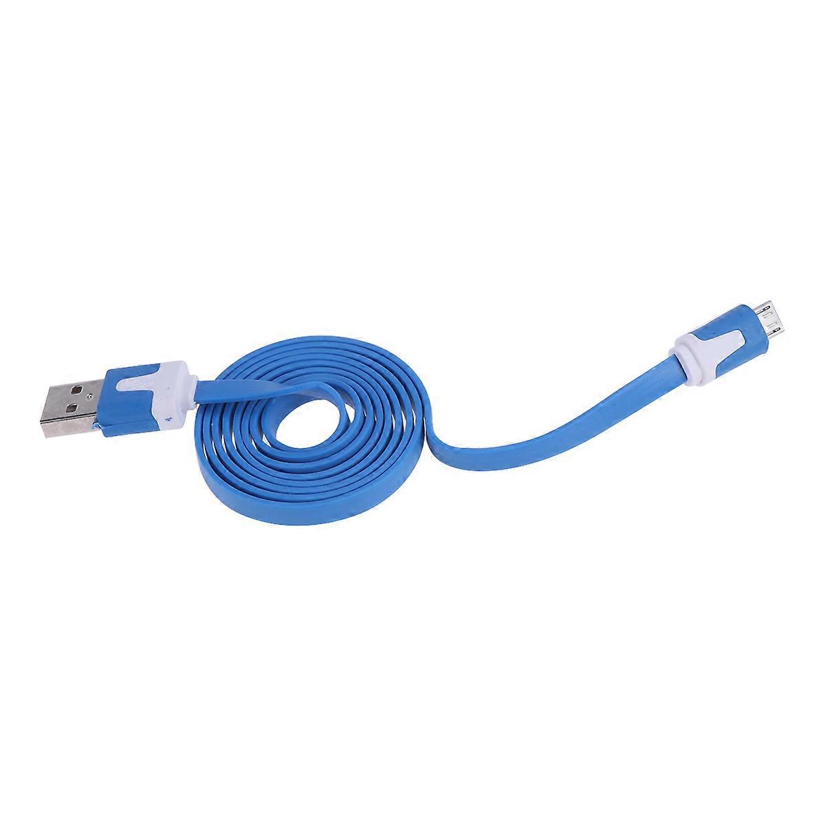 Charging Cable Durable Flat Noodle Micro USB For Tablet Smartphone Cell Phone MP3 Player Blue 1Pack