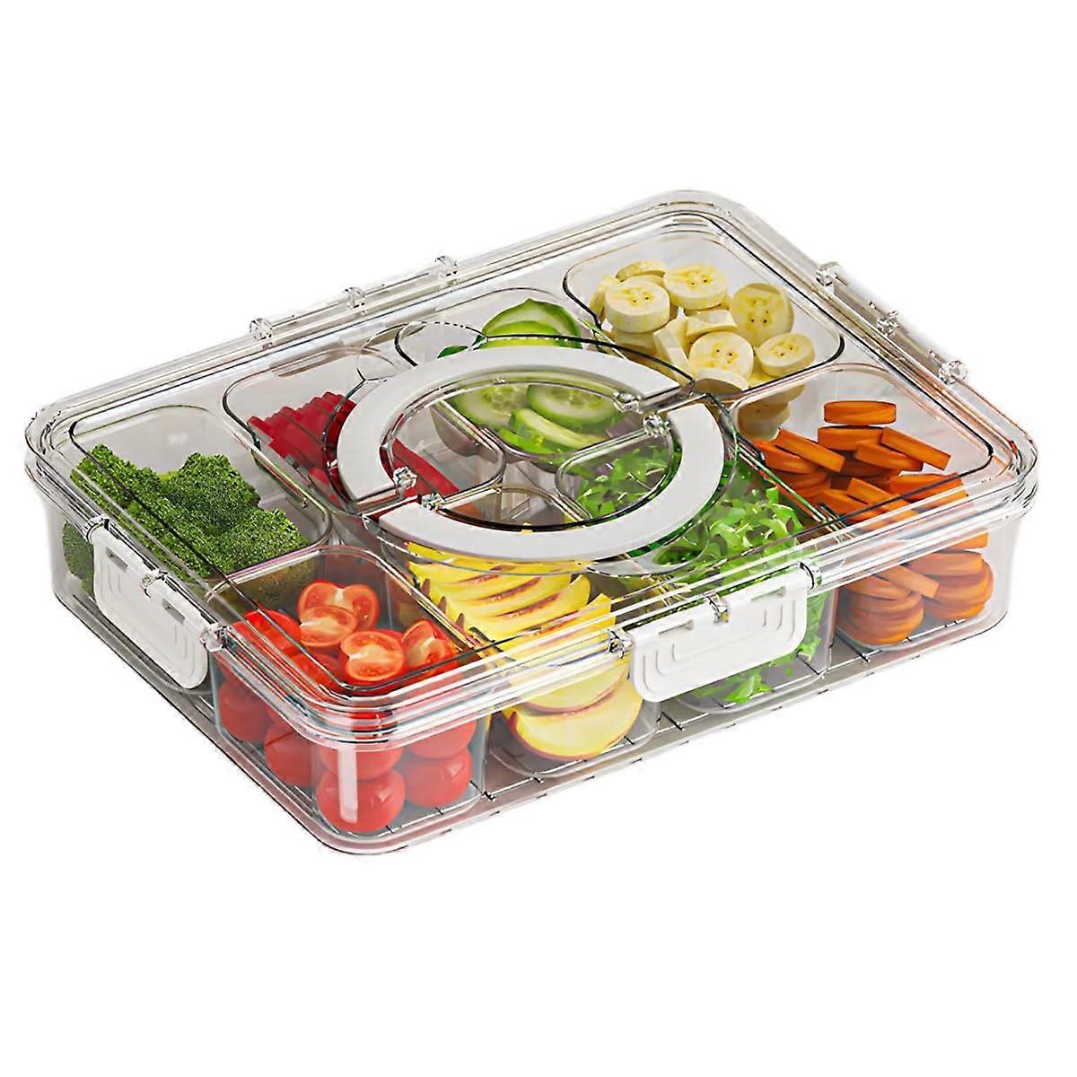 Snack Box with 8 Compartments and Lid - Durable Transparent Snack Plate Organizer for Nuts, Fruits, Sweets, and Desserts