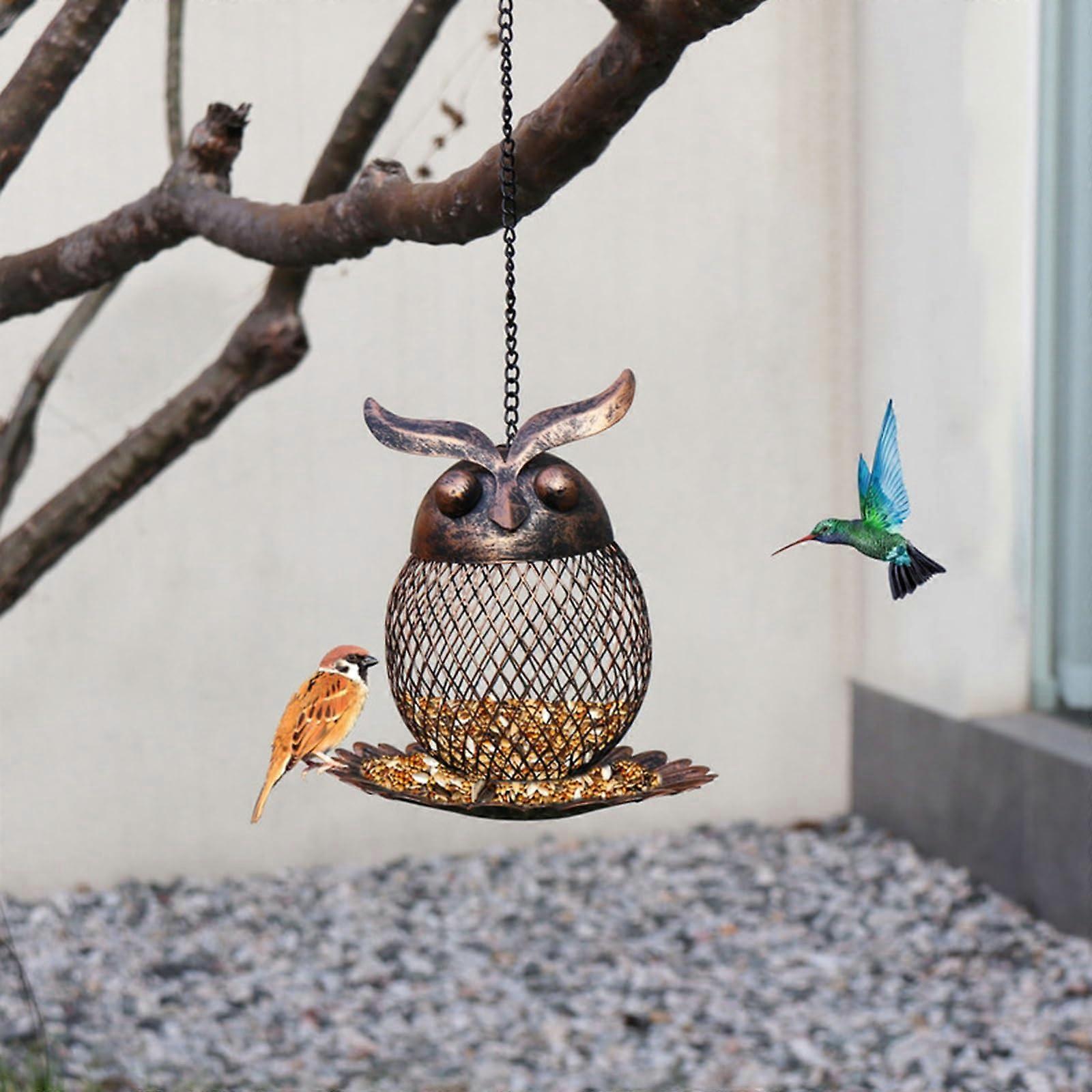 KolibriFutterspender – 用于户外区域、花园、金属、带栖息处的猫头鹰形状的喂鸟器，易于清洁，锻铁 5.96.1 英寸