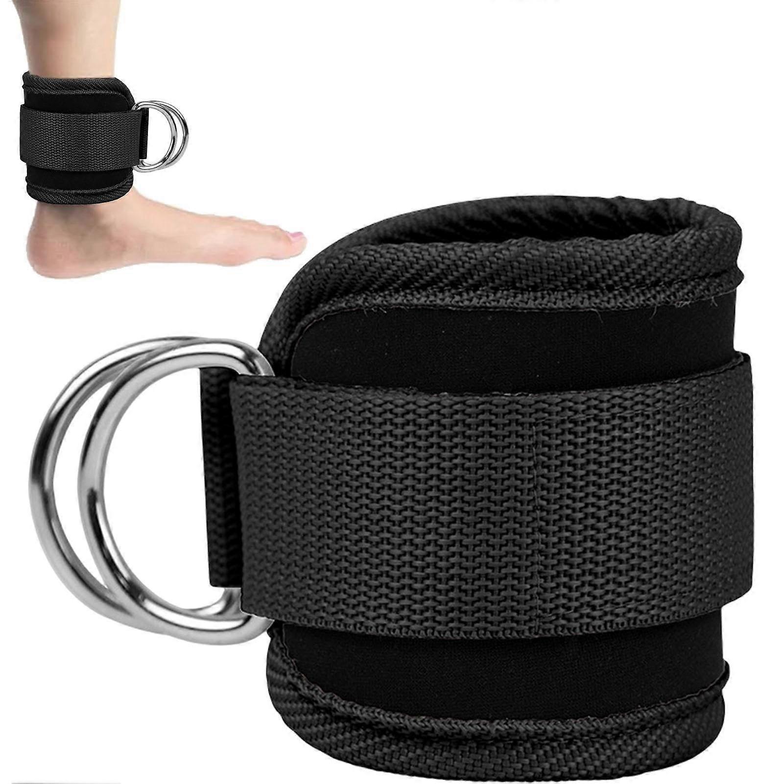 Cable Ankle Strap - Nylon Webbing Ankle Cable Attachments for Gym, Adjustable D-Ring, Black, Leg & Glute Exercises