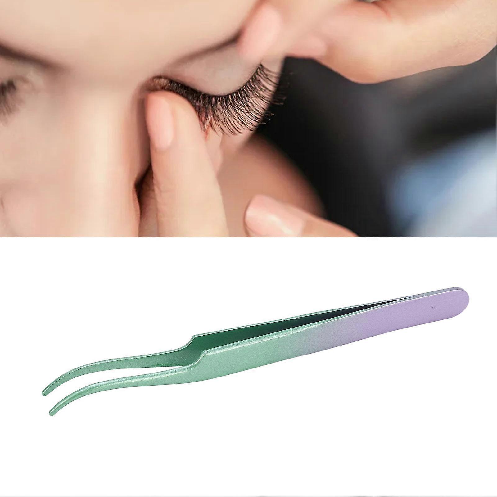 Lash Tweezers Rustfritt stål Tight Bite Buet Lash Extensions Pinsett Grønn Lilla Gradient