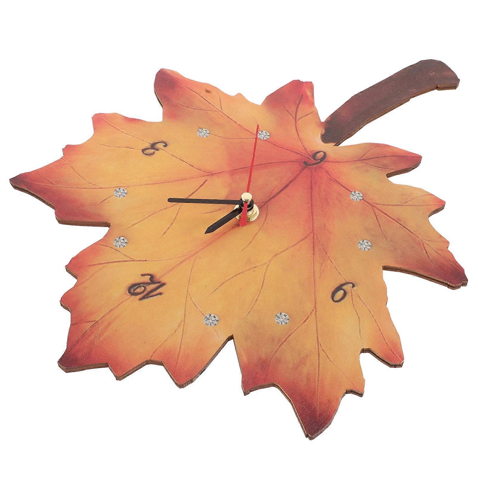 Decorative Wall Clock Maple Leaf Shape Hanging Clock For Bedroom Yellow 33x22.5cm Time Telling 1 Set