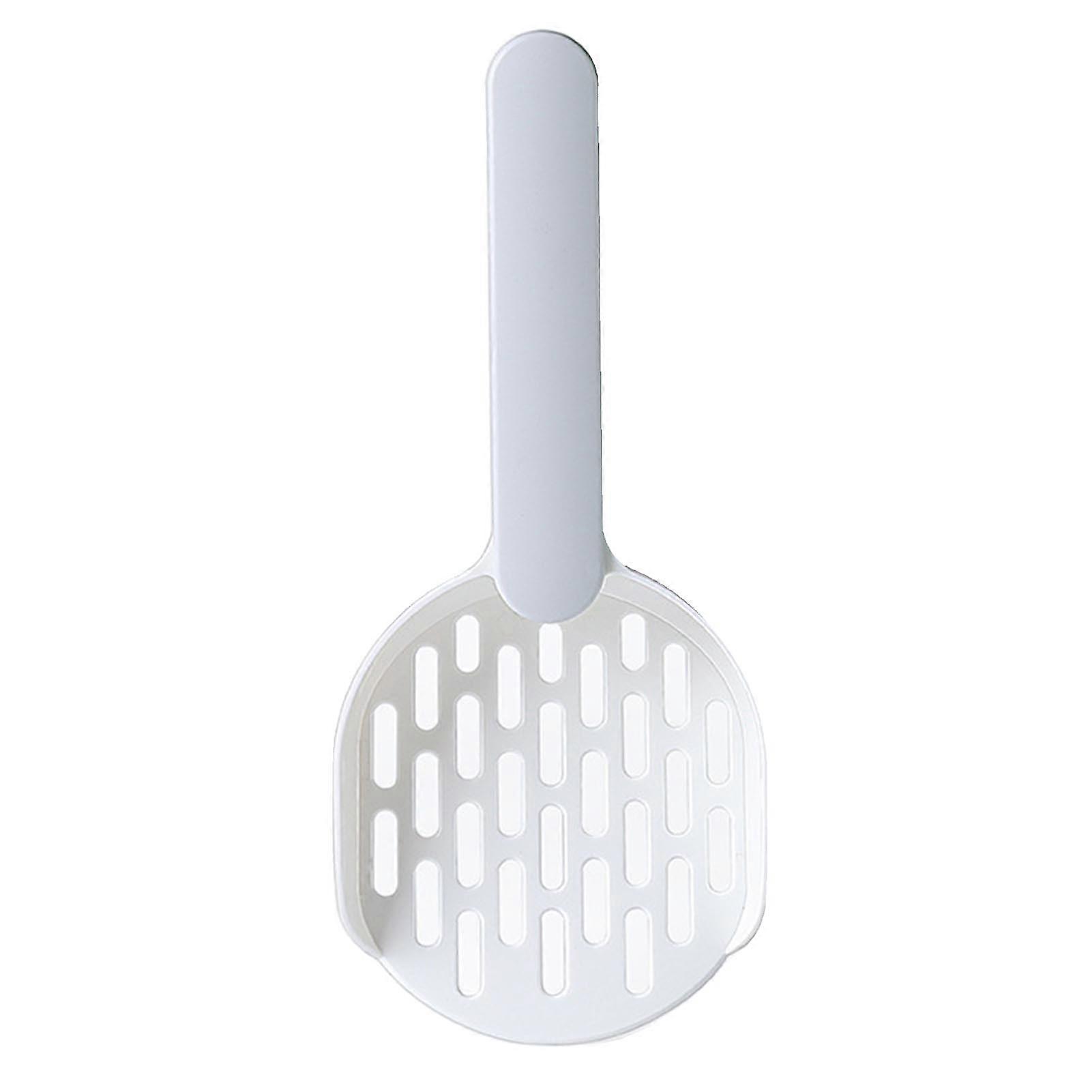 Cat Litter Scoop Smoothing Handle Sturdy Plastic Hanging Hook Easy to Clean Kitten Pooper Lifter for Home Litter Box White and Gray