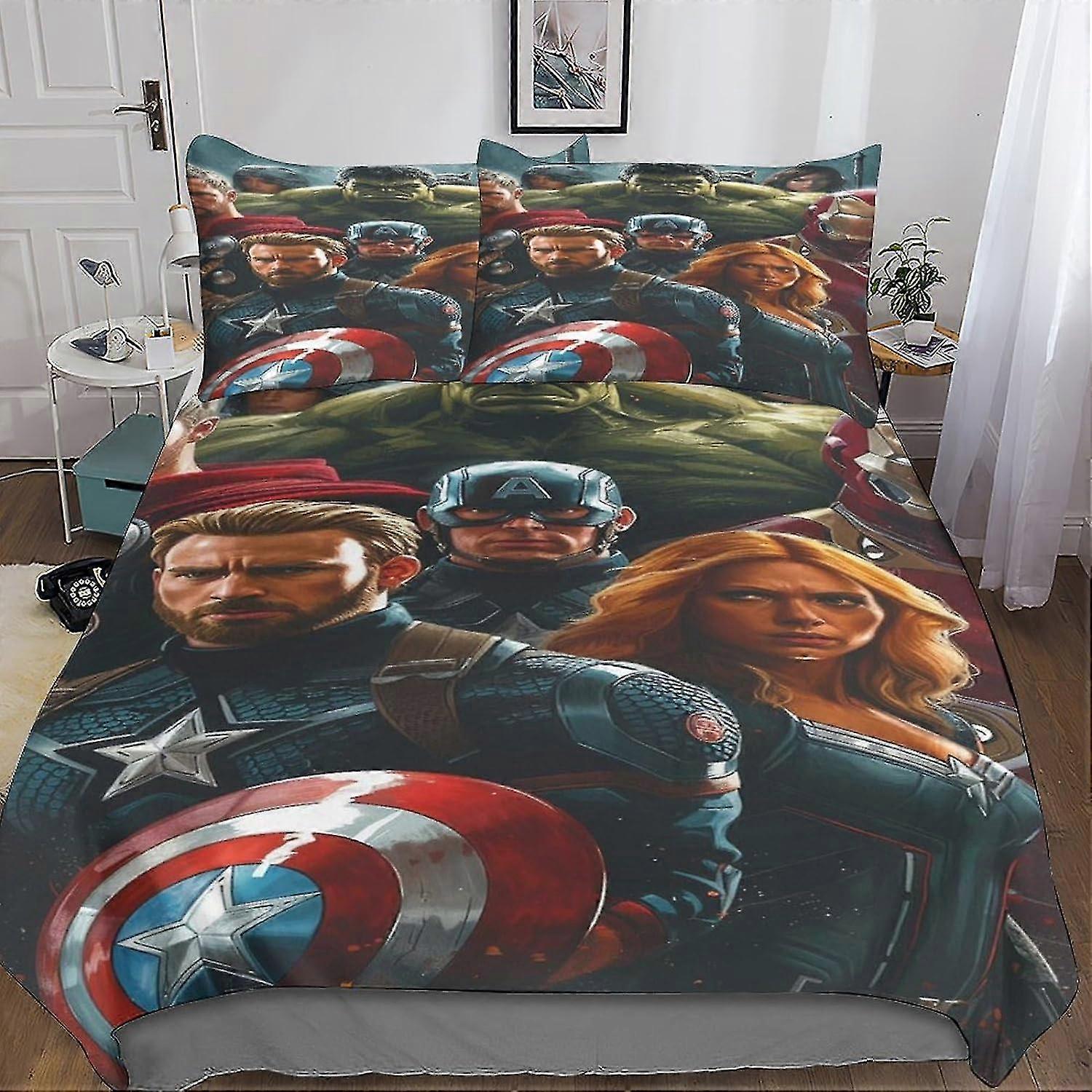 Cool Avengers Premium Bedding Sets with Hidden Zipper Closure - 3-Piece Duvet Cover Set with Striking 3D Print and Pillowcases, Suitable for