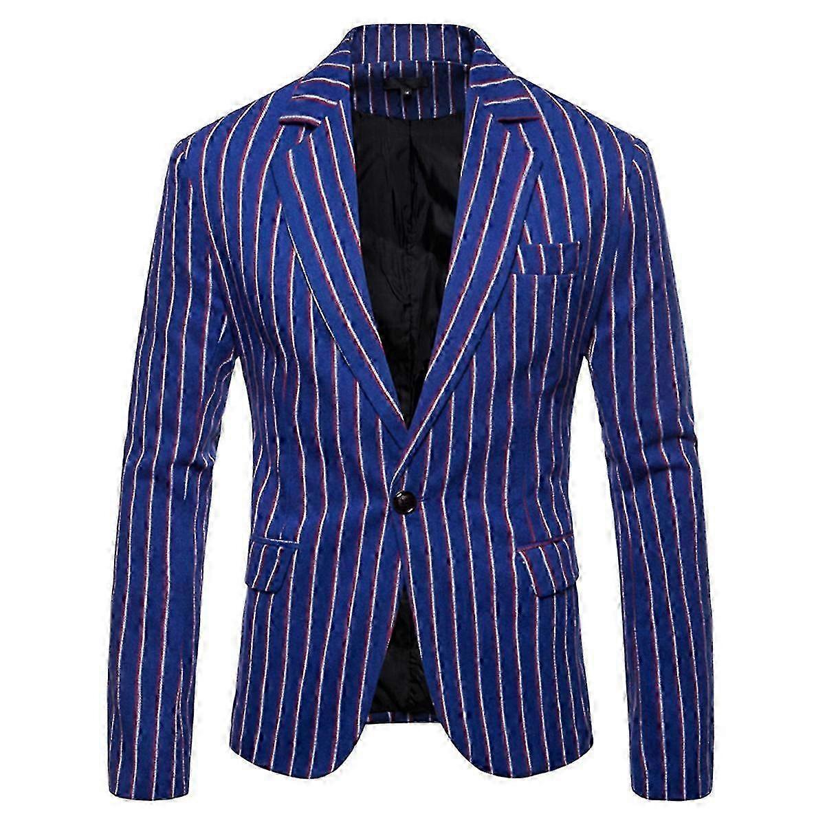 Men's Striped Slim Lapel Casual Single Button Blazer