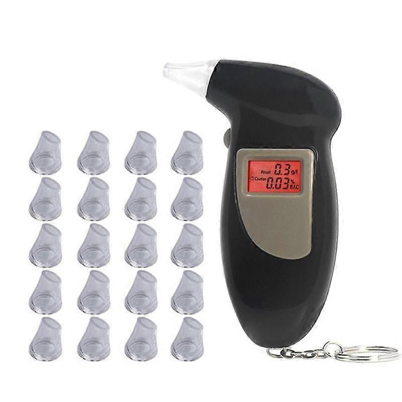 Backlit digital alcohol breath tester with 20 blowing nozzles, black