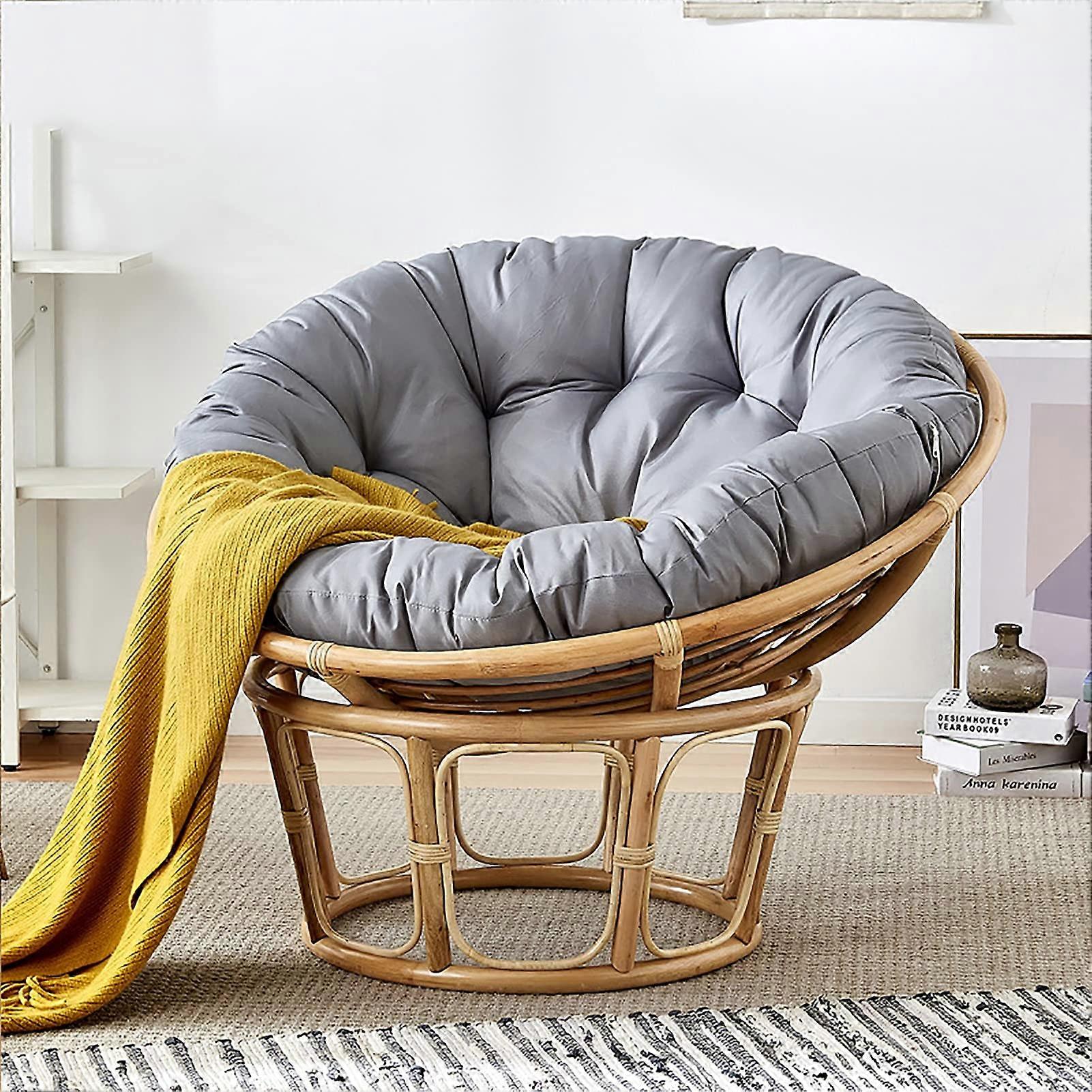 Cushion with thick eggshaped filling, tufted, round, padded, hammock, Scushion for indoor and outdoor use, gray, 140 x 140 cm