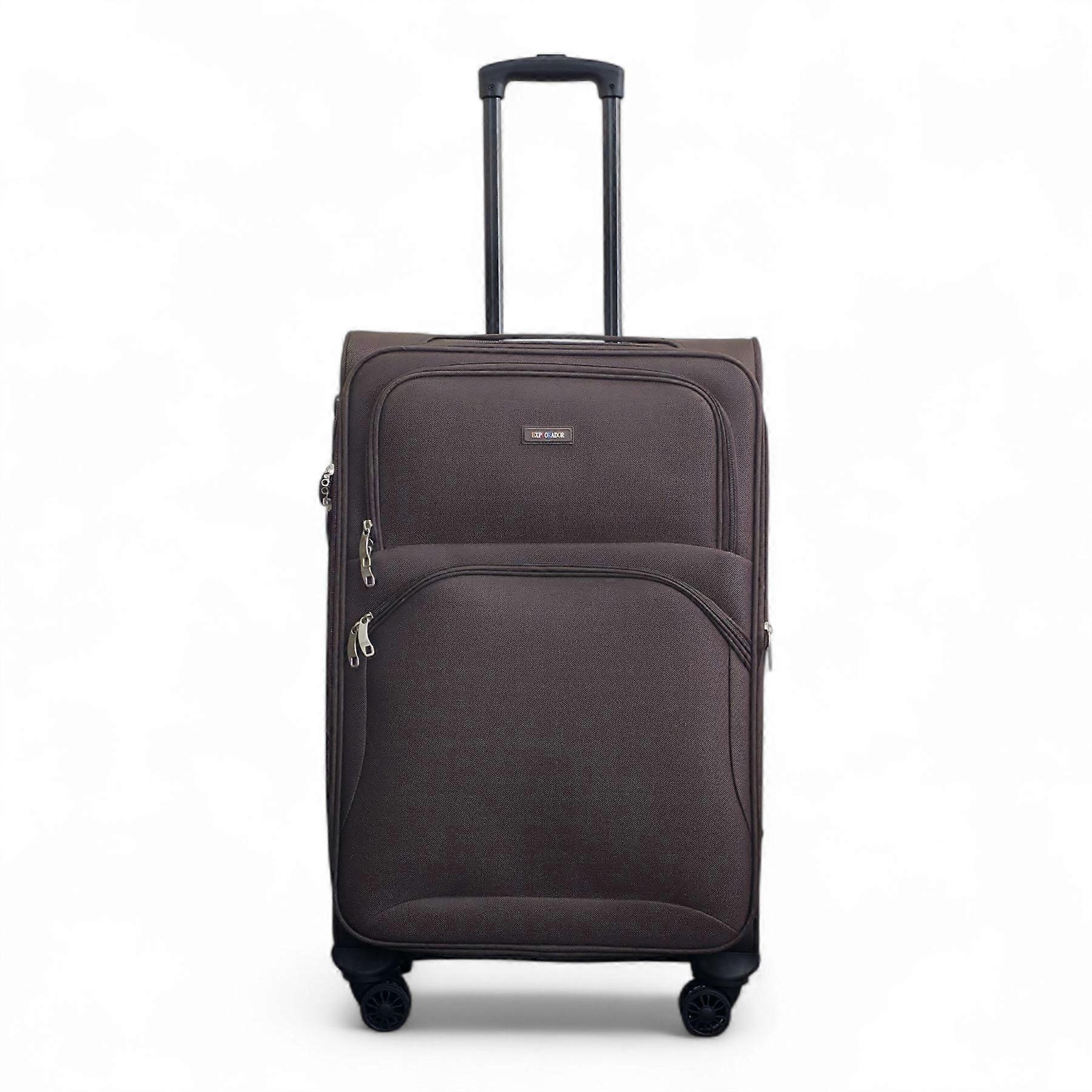 Brown Expandable Soft Shell Suitcase 8 Wheel Luggage Set Travel Light Carry On Cabin Bag