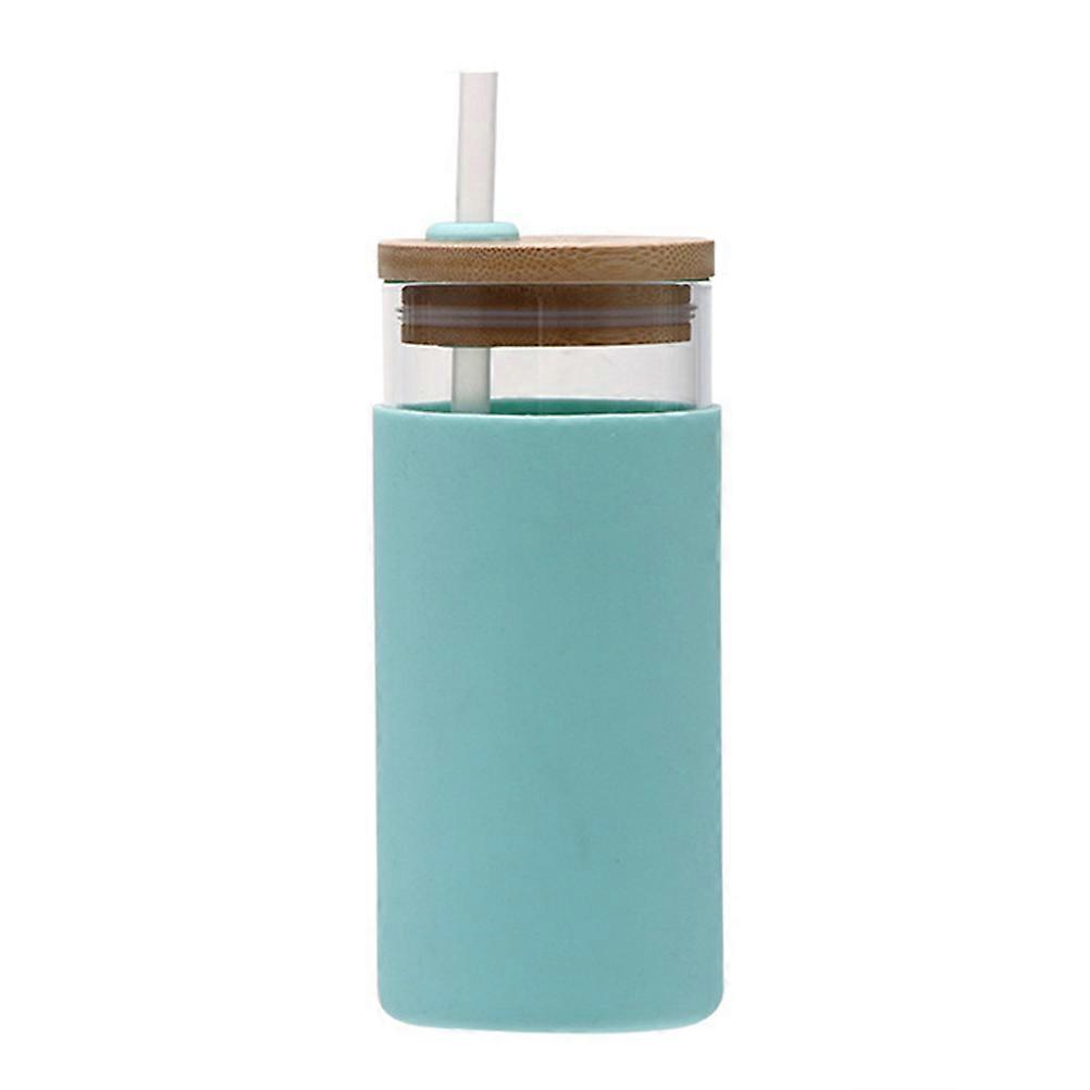 Tazza di vetro in paglia trasparente da 550 ml con coperchio in legno Bottiglia d'acqua in vetro