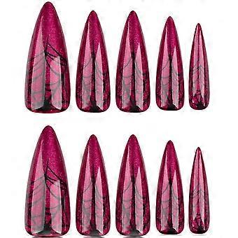 Unhas de Halloween Almond Press on para Unhas Falsas Vermelhas de Comprimento Médio Cobertura Completa Unhas Postiças Natural Presson on Nail Acrílico Stick ons Nails 24 Pcs