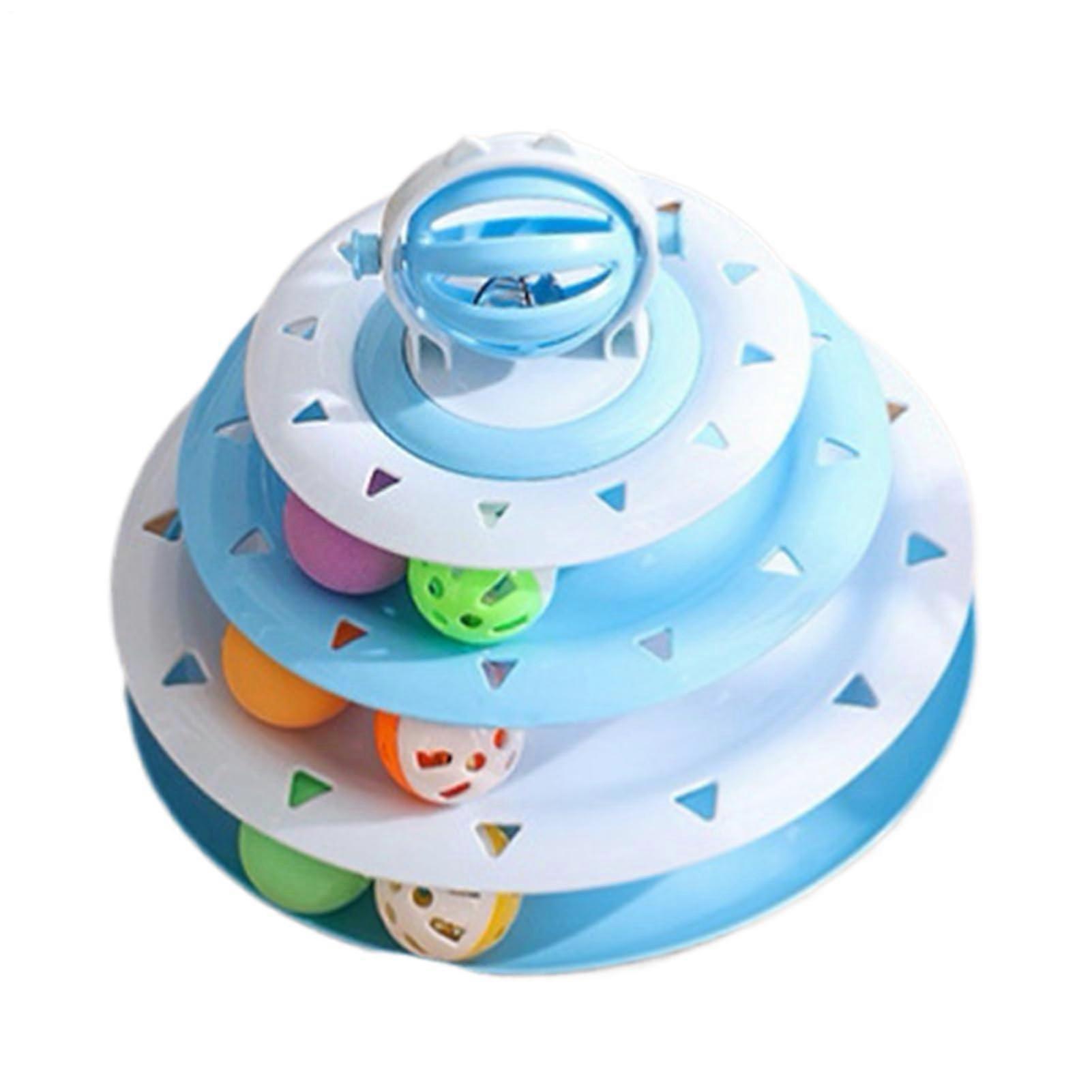 Interactive Cat Toy Turntable, Pet Cat Ball Tower, 24 x 20 cm, Floor Puzzle Exercise Toy, Stable Base for Indoor Boredom, MultiColour blue