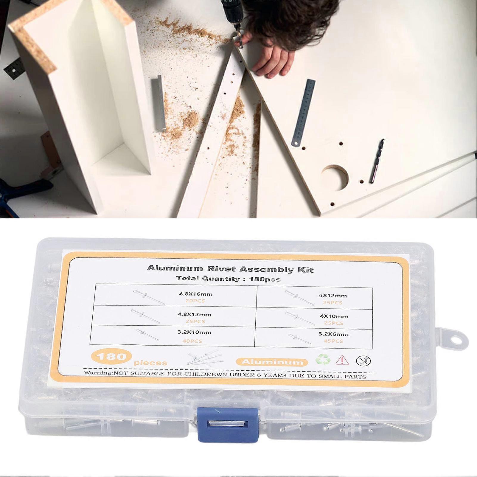 180Pcs Blind Rivet Flange Aluminium Alloy 6 Sizes Assortment Set Kit for Connection 