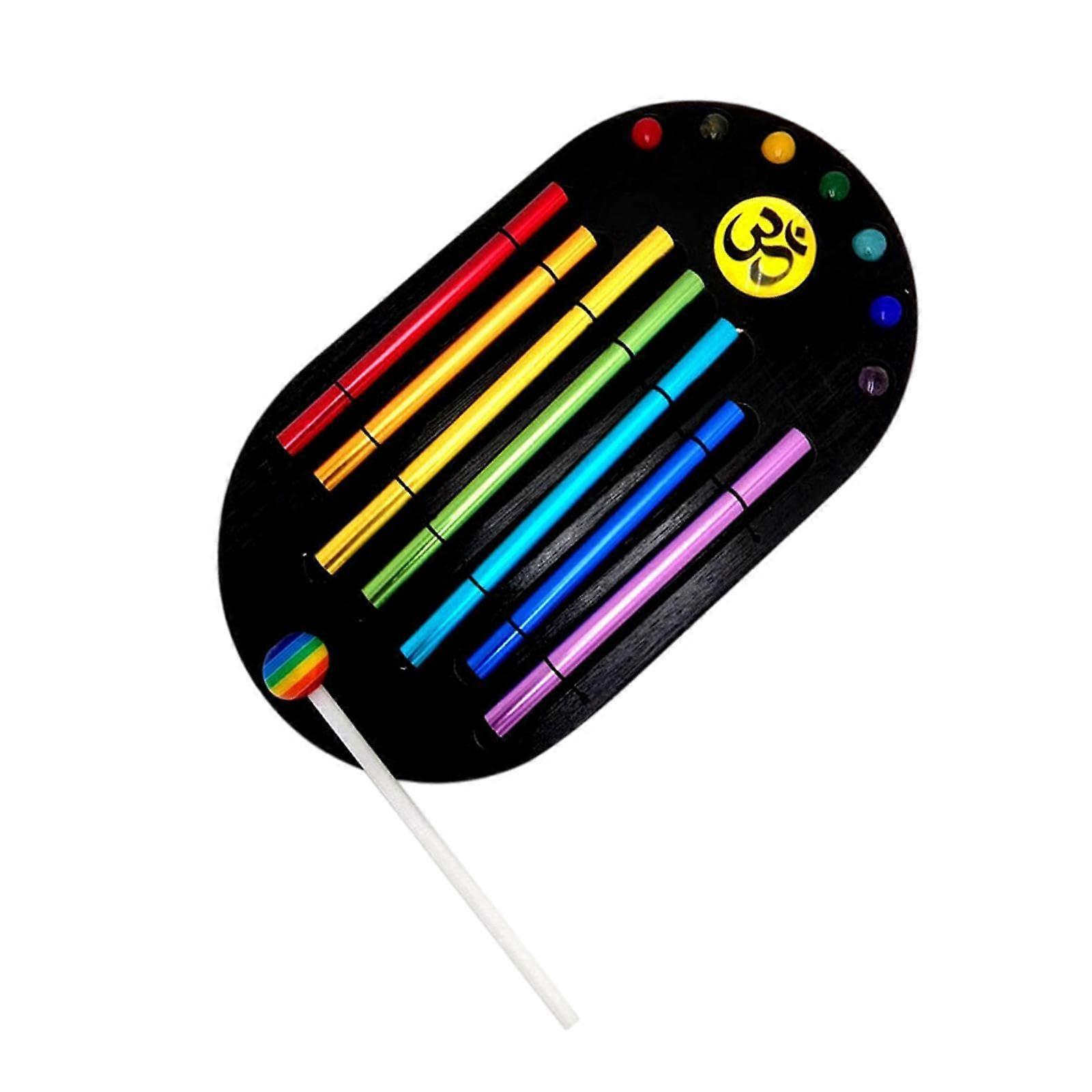 Hand glockenspiel with 7 tones and mallet for meditation purposes, black