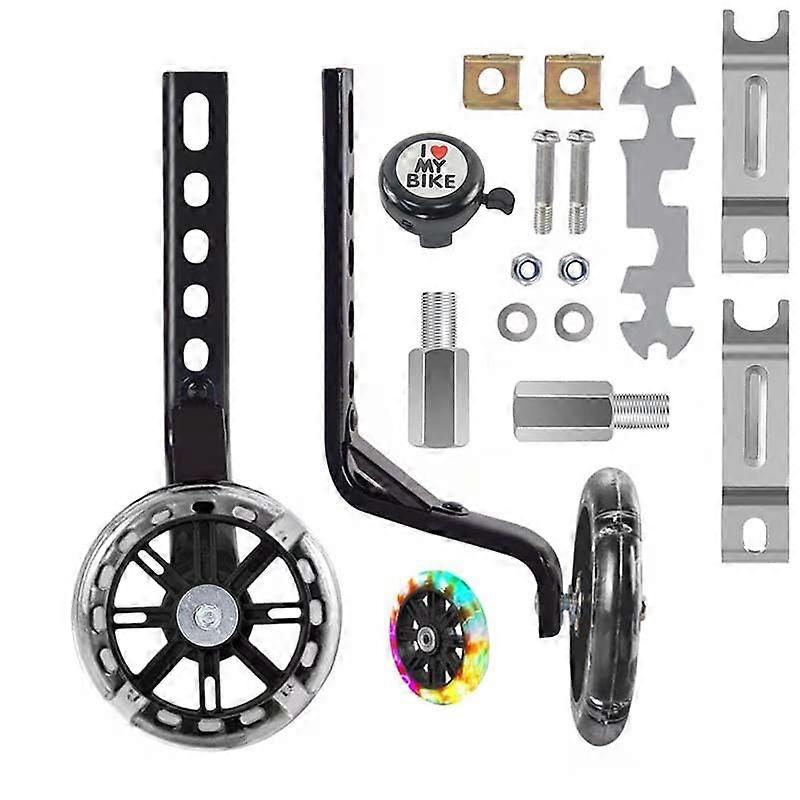 دراجات تدريب الدراجة متوافقة مع دراجات 12/14/16/18/20 بوصة ، عجلة كتم صوت فلاش ، 1 زوج (أسود برو)