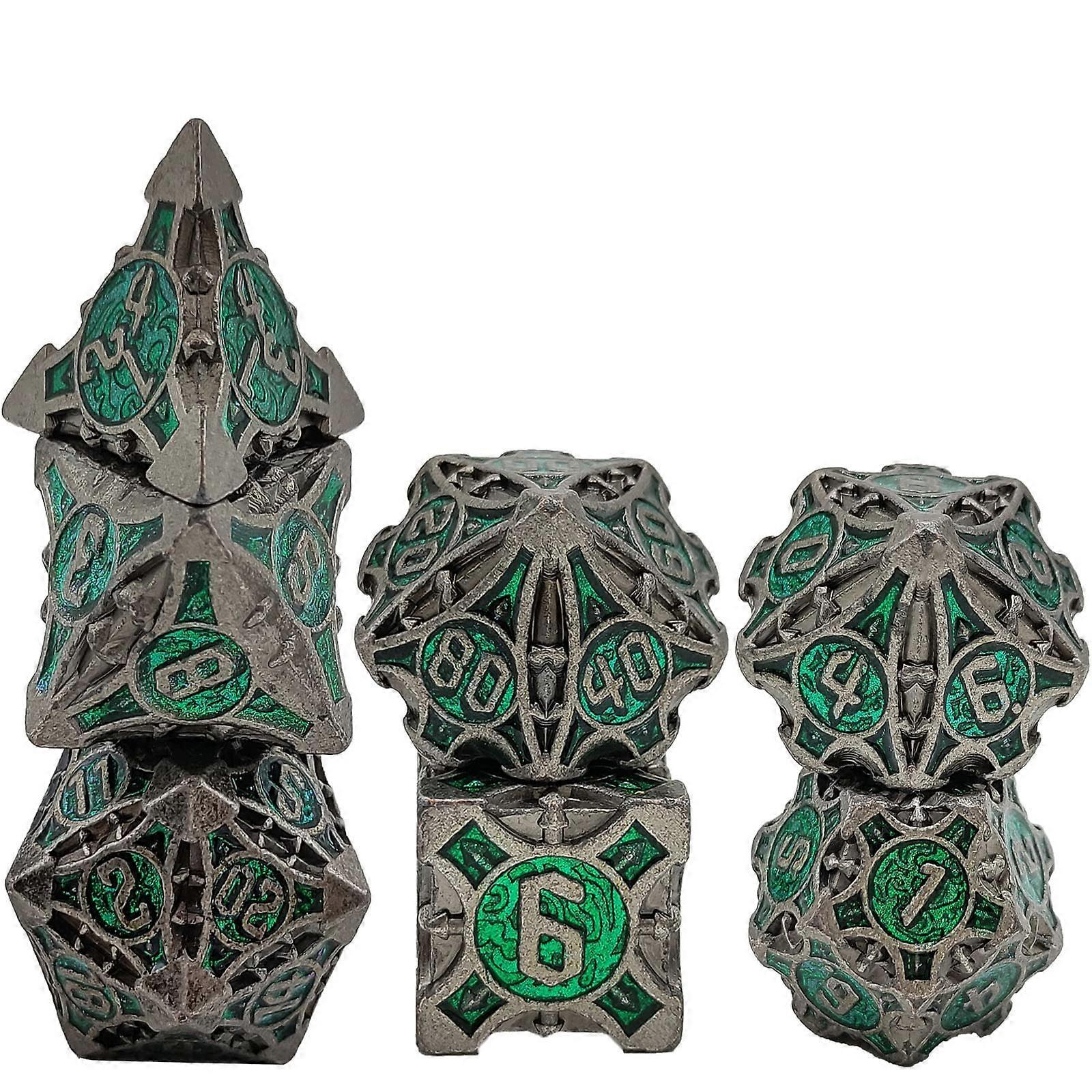 7 Pieces Solid Metal DND Dice Set, Double Colored for Pathfinder Warhammer RPG