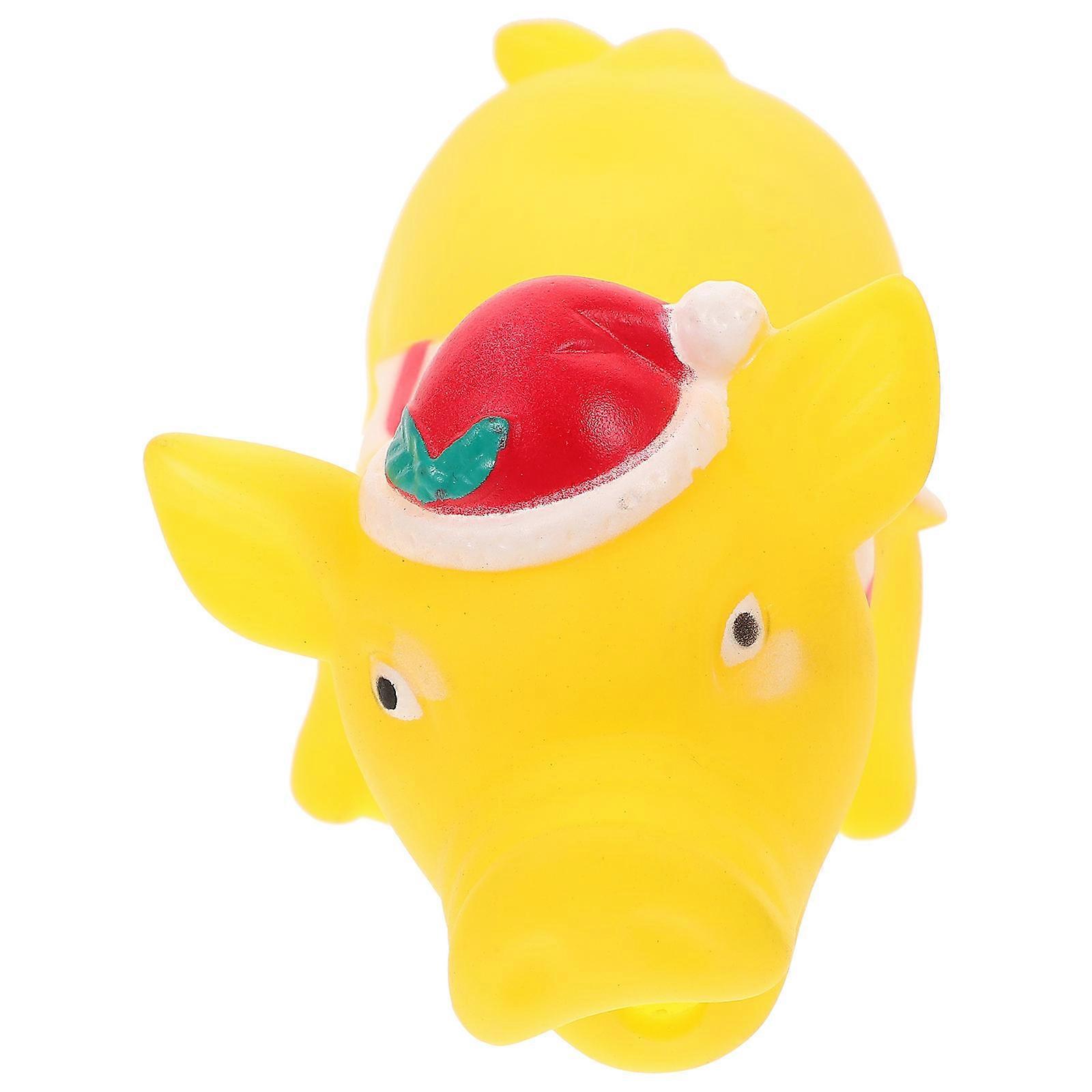Yellow Latex Squeaky Toy for Dogs Fun Christmas Style Pig Shaped Toy 7.5 x 4.5 Inches