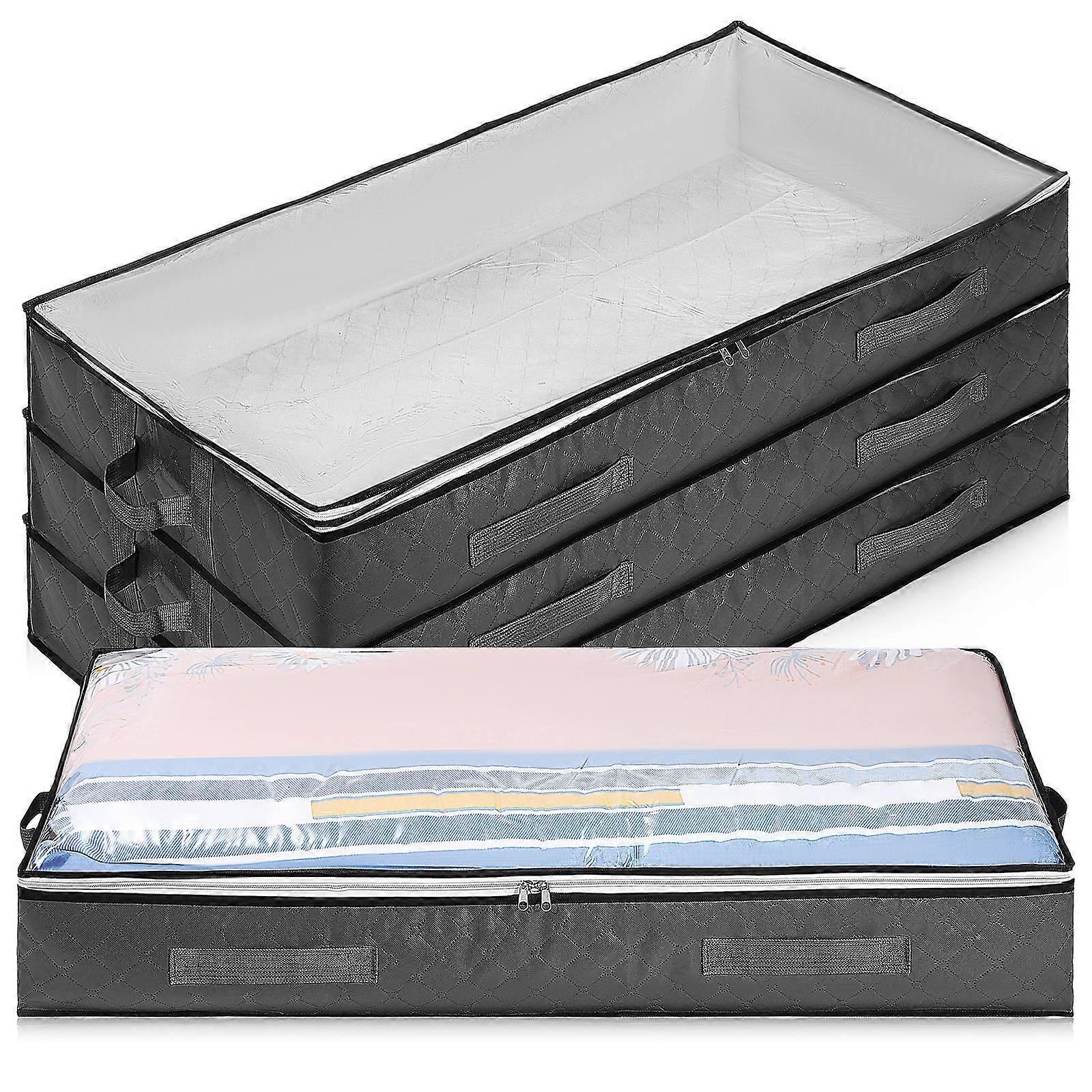 4pcs Foldable Under Bed Storage Bags with Zipper & Handles – Large Capacity Clothes Storage Containers with Window for Comforter, Bedding & Closet