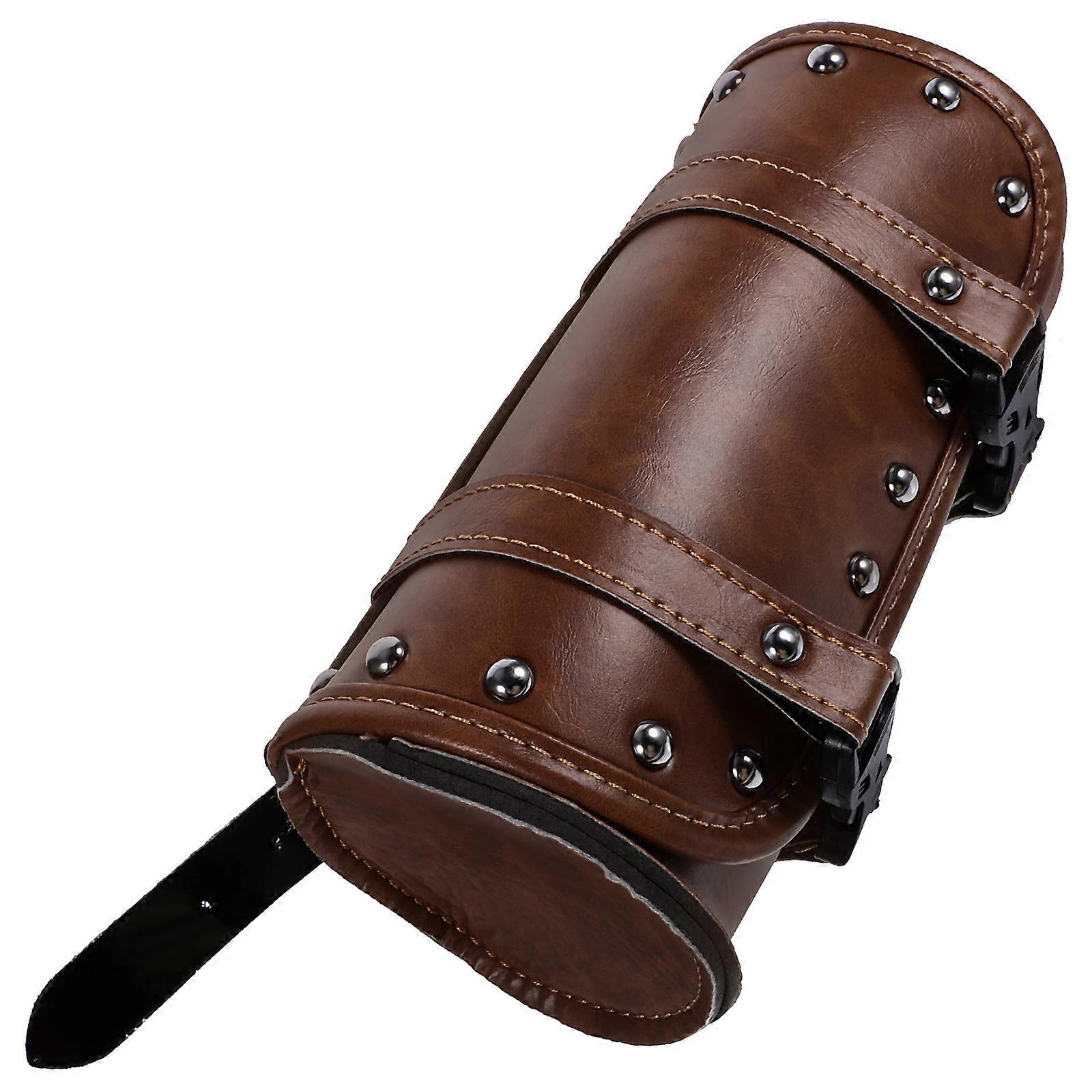 Motorcycle Saddlebag Made of Waterproof PU for Storage with Mounting Straps Brown 10.5x6.5x13 inches