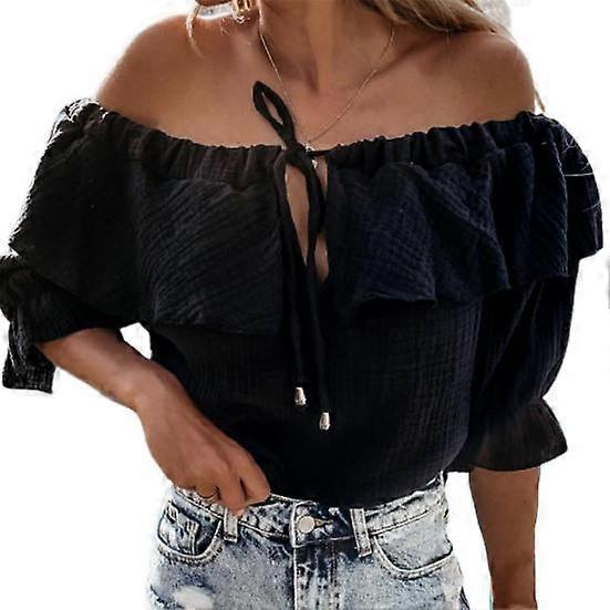 Blouse Shirt Simple Design Chic Solid Color Spring Summer Ruffle Off Shoulder