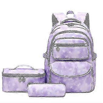 Stylisches 3-teiliges Gradient Backpack Set für Schulmädchen - inklusive Lunchbag & Book Pouch (Purple Star Edition)