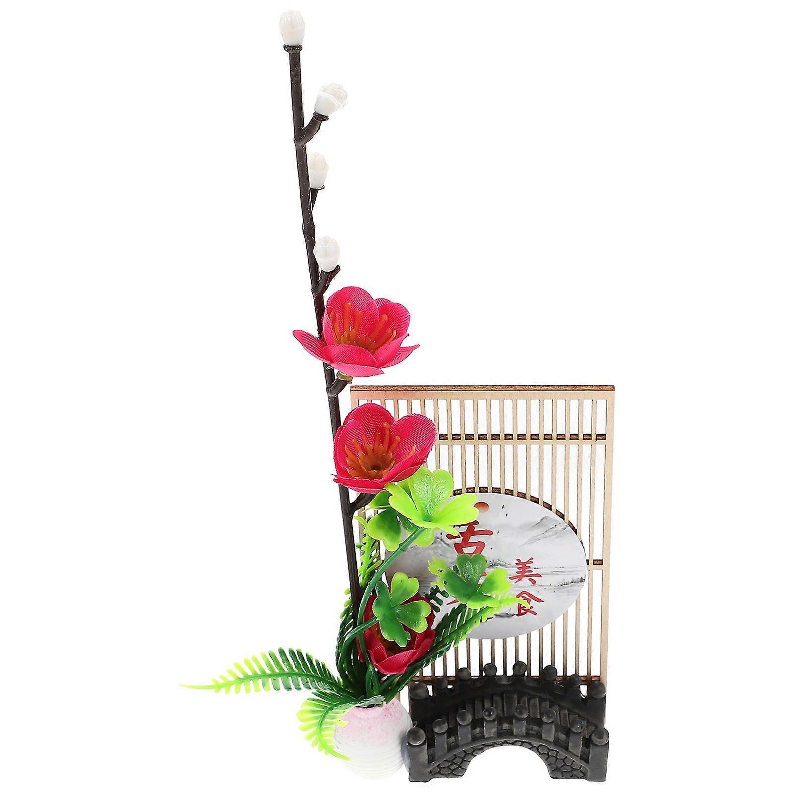 Japanese Sushi Plate Decor with Artificial Plum Blossom for Table Decor Rosy Color Material