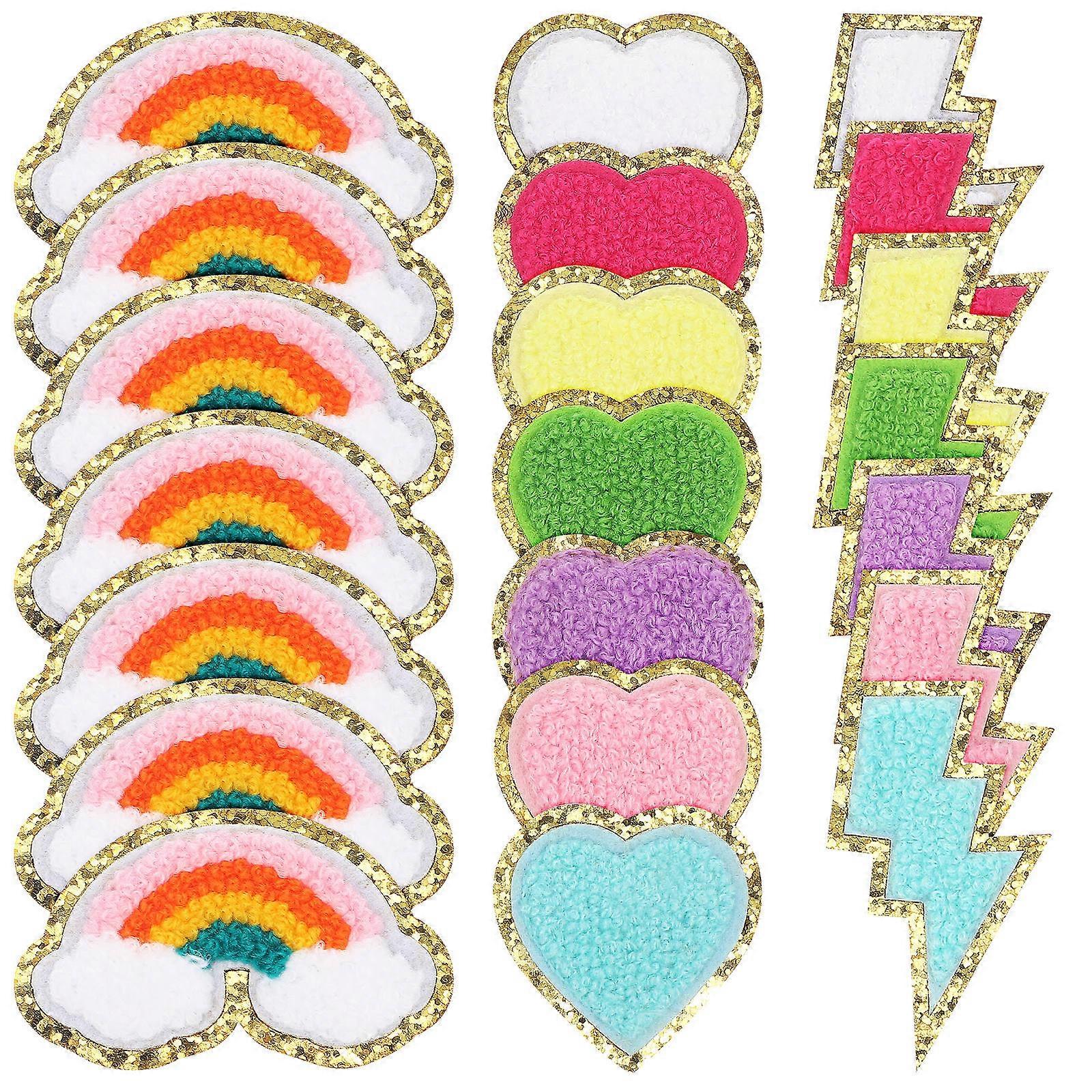 Fabric Applique Patch Diy Projects Rainbow Design Embroidery Patches 21Pcs