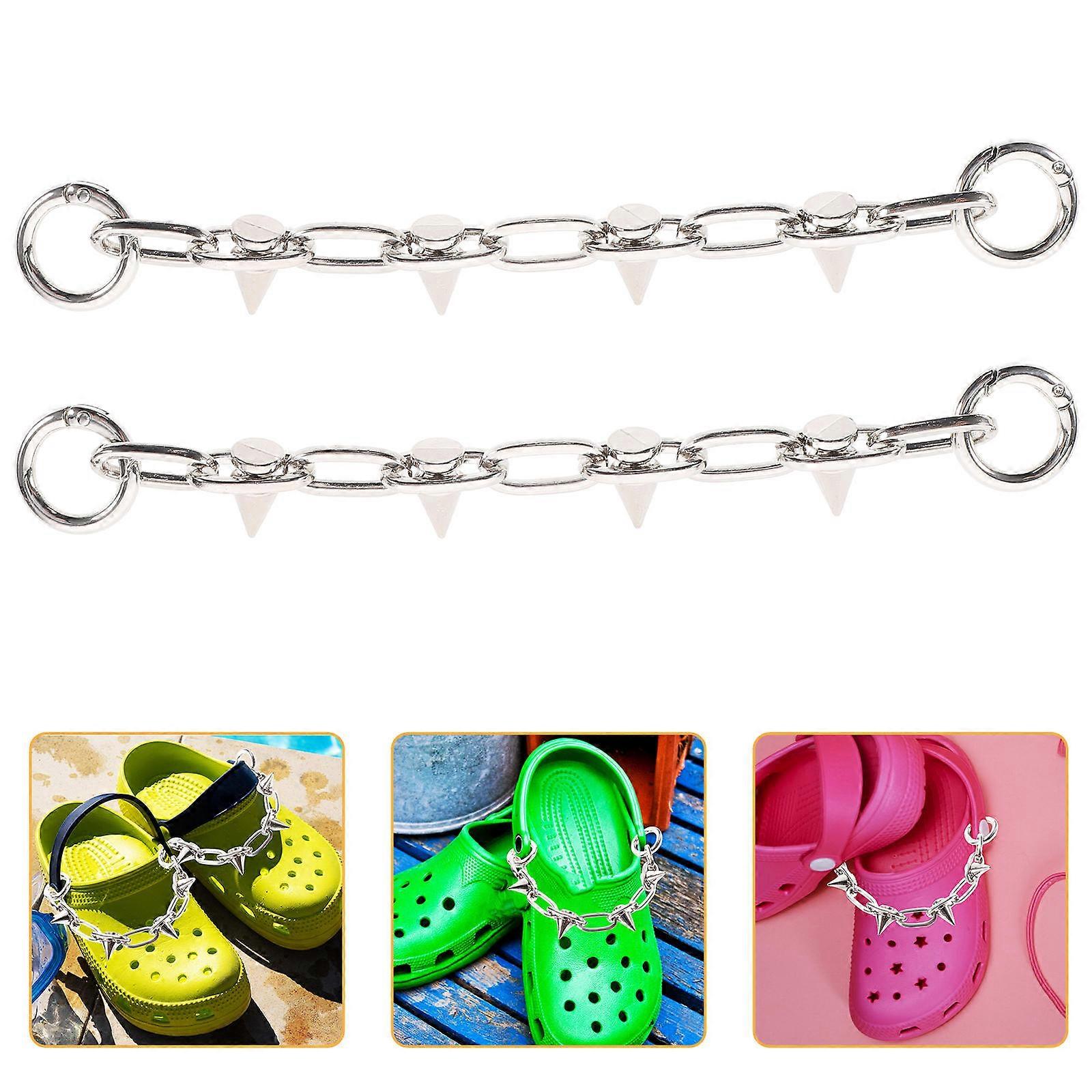 2 Packs Silver Alloy Punk Chains for Shoe Decoration Unique Gothic Style Bling Charm Shoelace