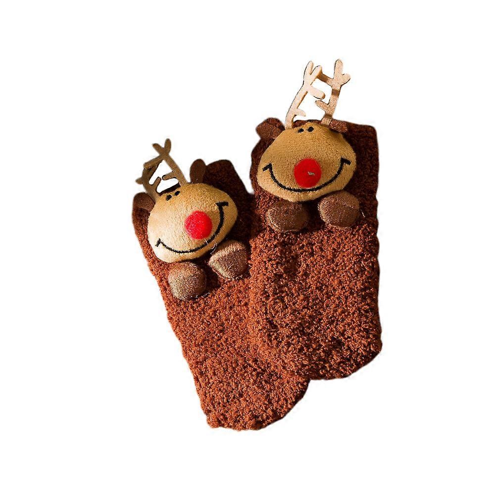 Cute Animal Sock For Christmas Festival Party Perfect For Kids Christmas Style Brown Color Anti-Slip 1 Pair