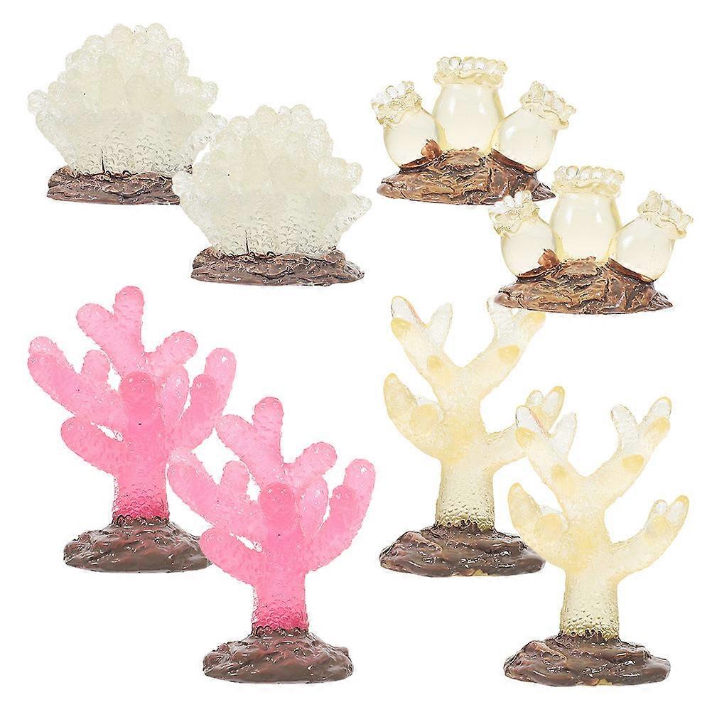 Glow in the Dark Coral Statue Aquarium Decoration Made of Resin 8pcs