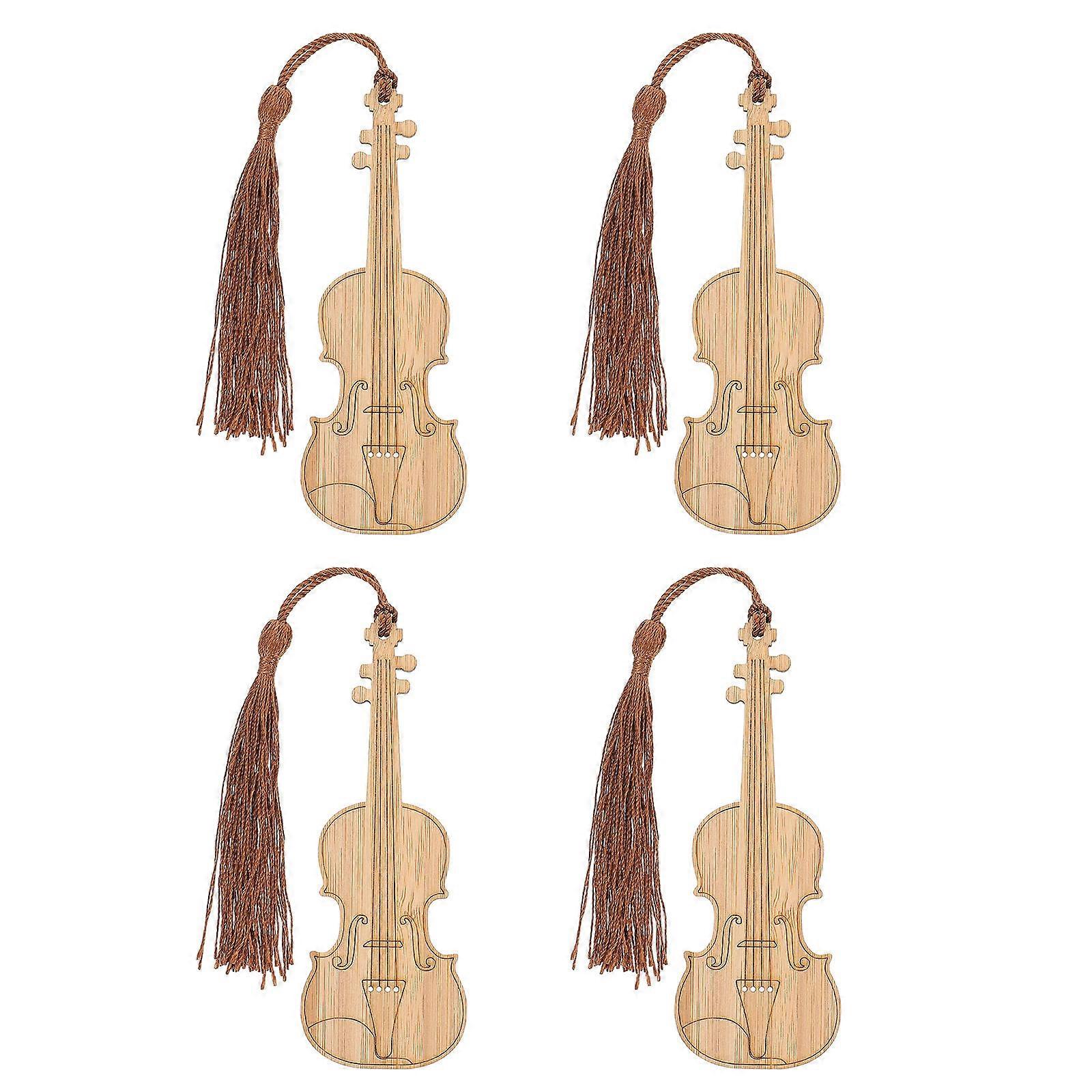 4Pcs Violin Shape Bookmarks Made of Synthetic Material for Decoration Brown Color