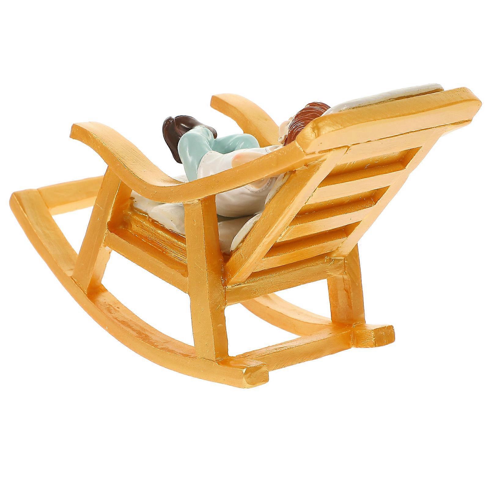 Miniature Doll House Rocking-chair Ornament With Mini Doll For Vintage Indoor Decoration Furniture 1Set