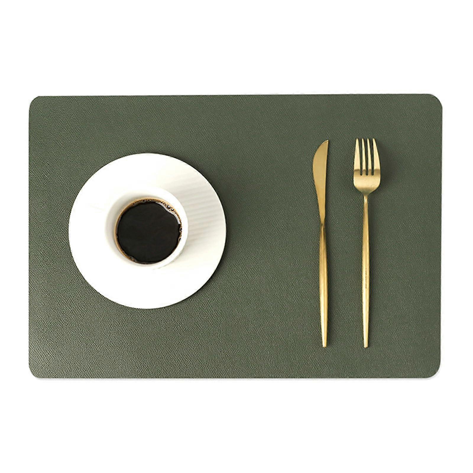 Rectangular Leather Placemat Set, 6Piece Wipeable, HeatResistant, 43x30cm, Green