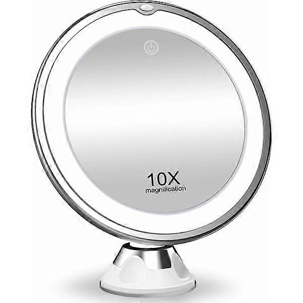 10x Magnifying Makeup Mirror with Light, 3 Color Lighting, Smart Switch, 360 Degree Rotation, Powerful Suction Cup, Portable