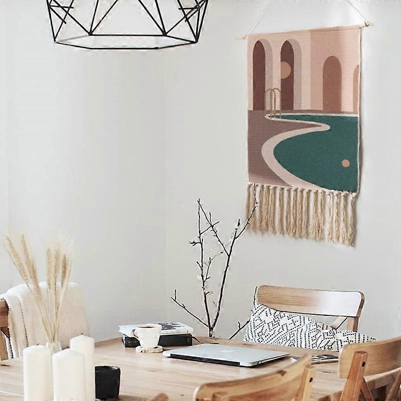 Woven Cotton Linen Tassel Tapestry Wall Geometry Art Hanging Cloth Decor 53CA