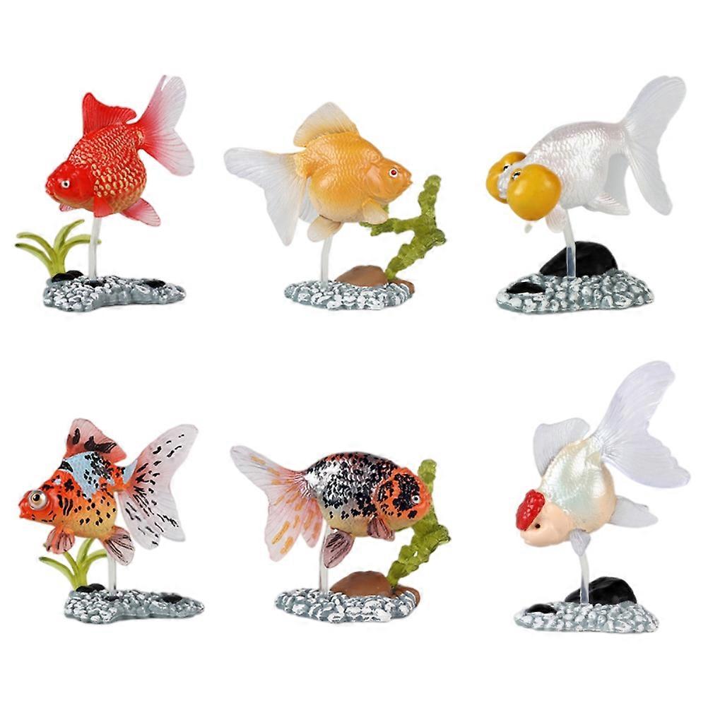 6Pcs Artificial Goldfish Figure Play Set Realistic Goldfish with Stand Plastic Fish Toys for Kids
