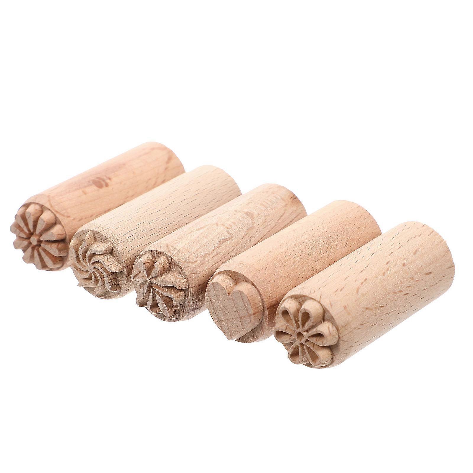 Natural Wood Column Shaped Clay Marking Tools For Craft Making And Family Activities In Beige 5Pcs