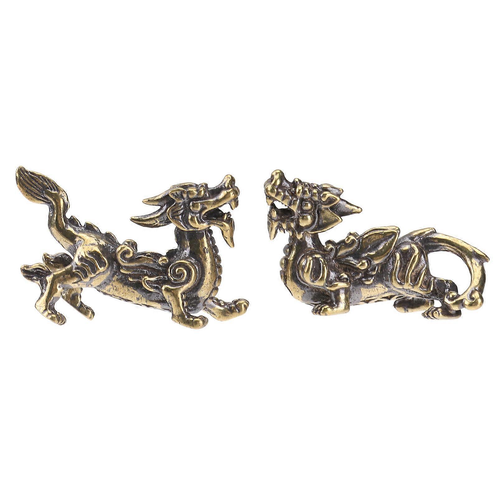 Golden Kylin Statue Decor for Home Desk Made of Brass with Creative Design 2 Pieces