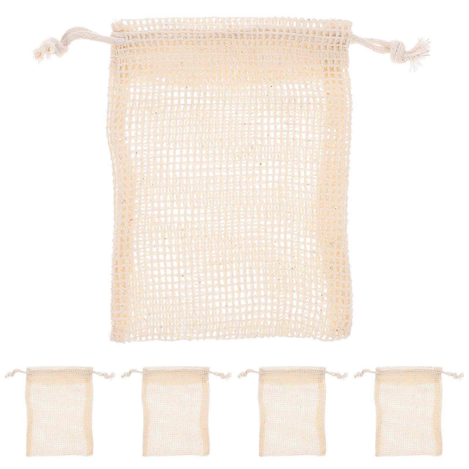 5pcs Reusable Linen Mesh Soap Pouches for Bathing, Foaming, Shower Use with Drawstring for Skin Massage