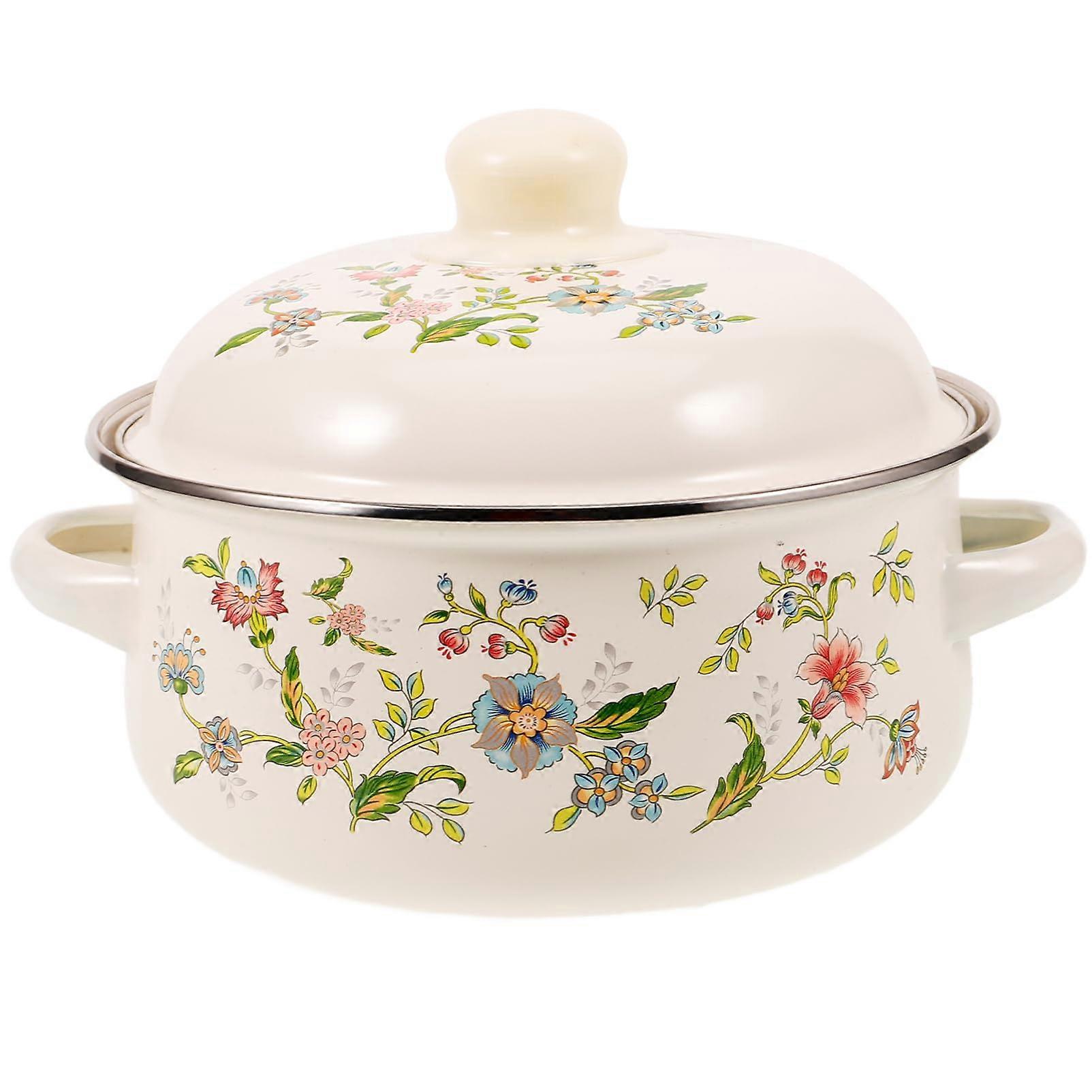Enamel cooking pot with lid, multifunctional soup pot, energyefficient, even heat distribution for home use.