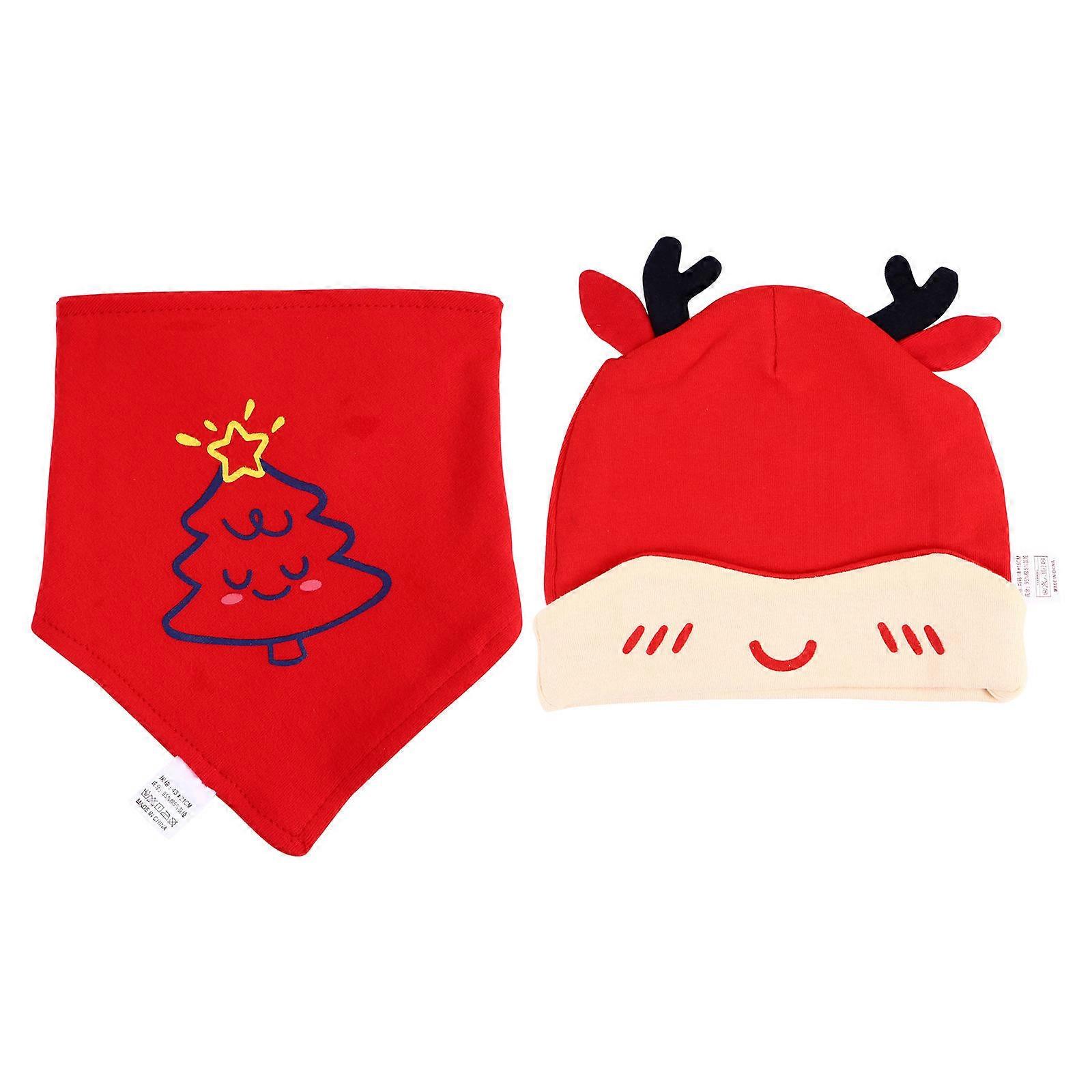 Christmas Beanie Hat and Triangular Binder Soft Elastic Reindeer Cap with Saliva Towel for Newborn Comfortable Winter Headwear for Boys
