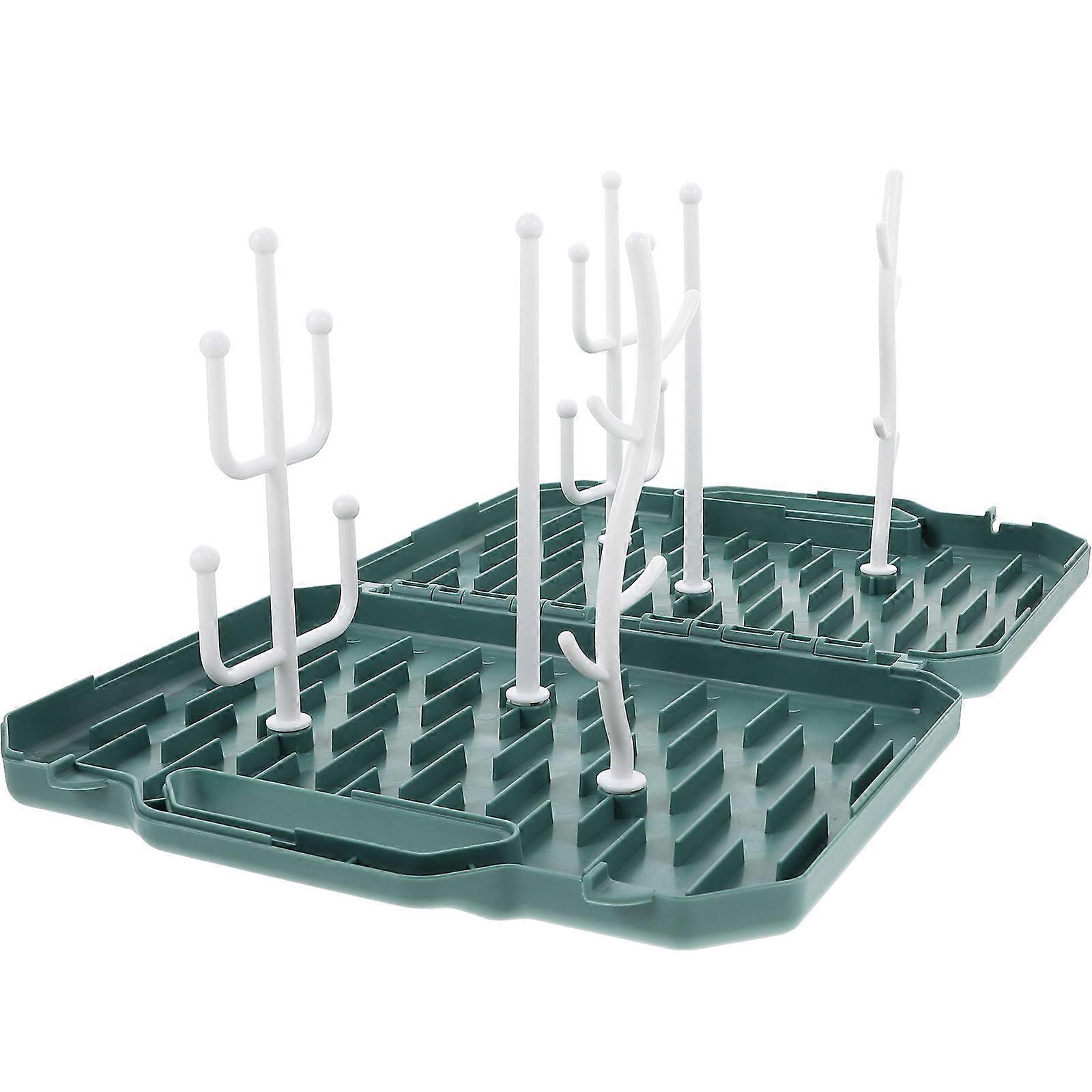 Folding Capacity Bottle Drying Rack with Tray   Durable Travel Cup Stand & Countertop Storage Organizer