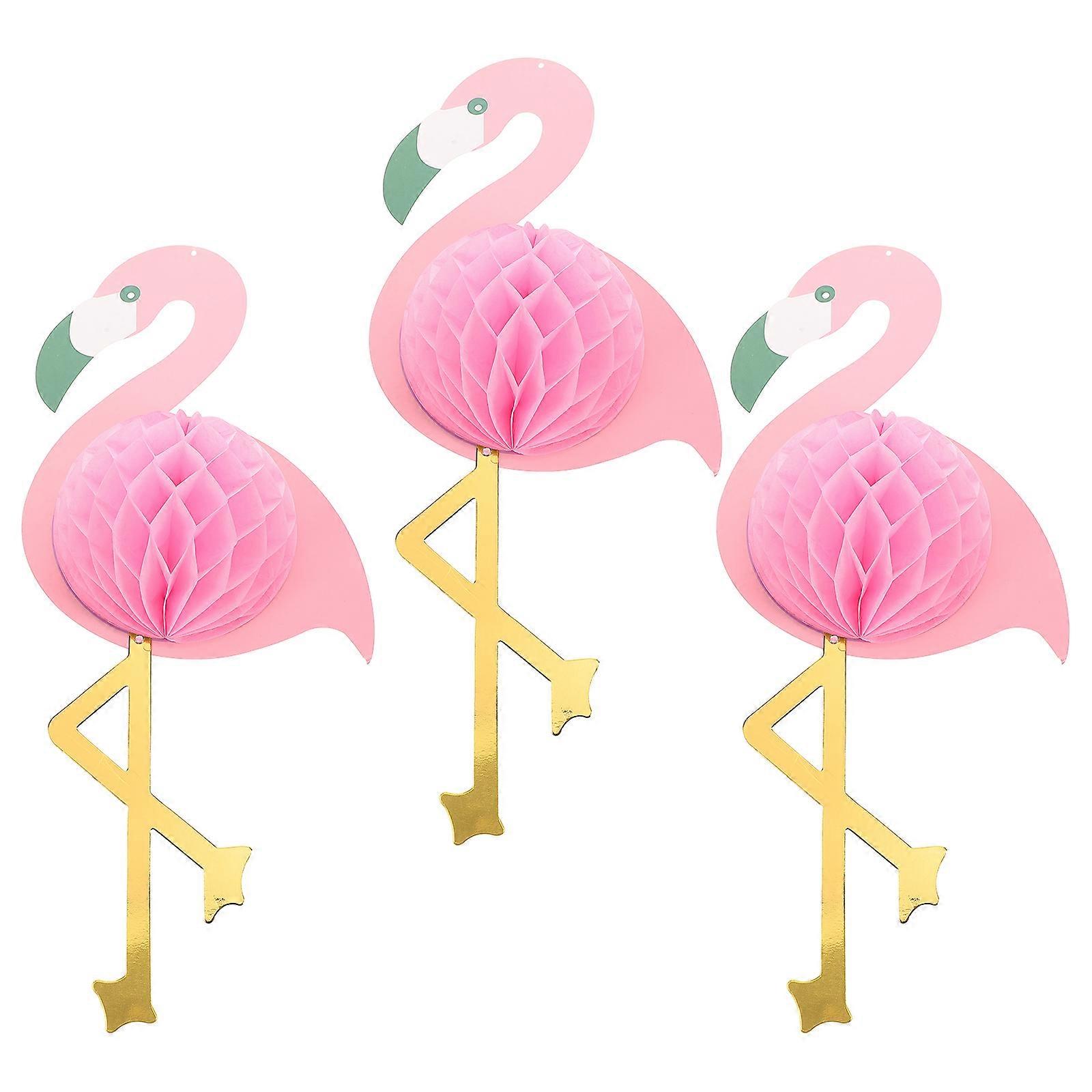 Pink Flamingo Honeycomb Pendant Party Supplies for Decoration 3 Pcs