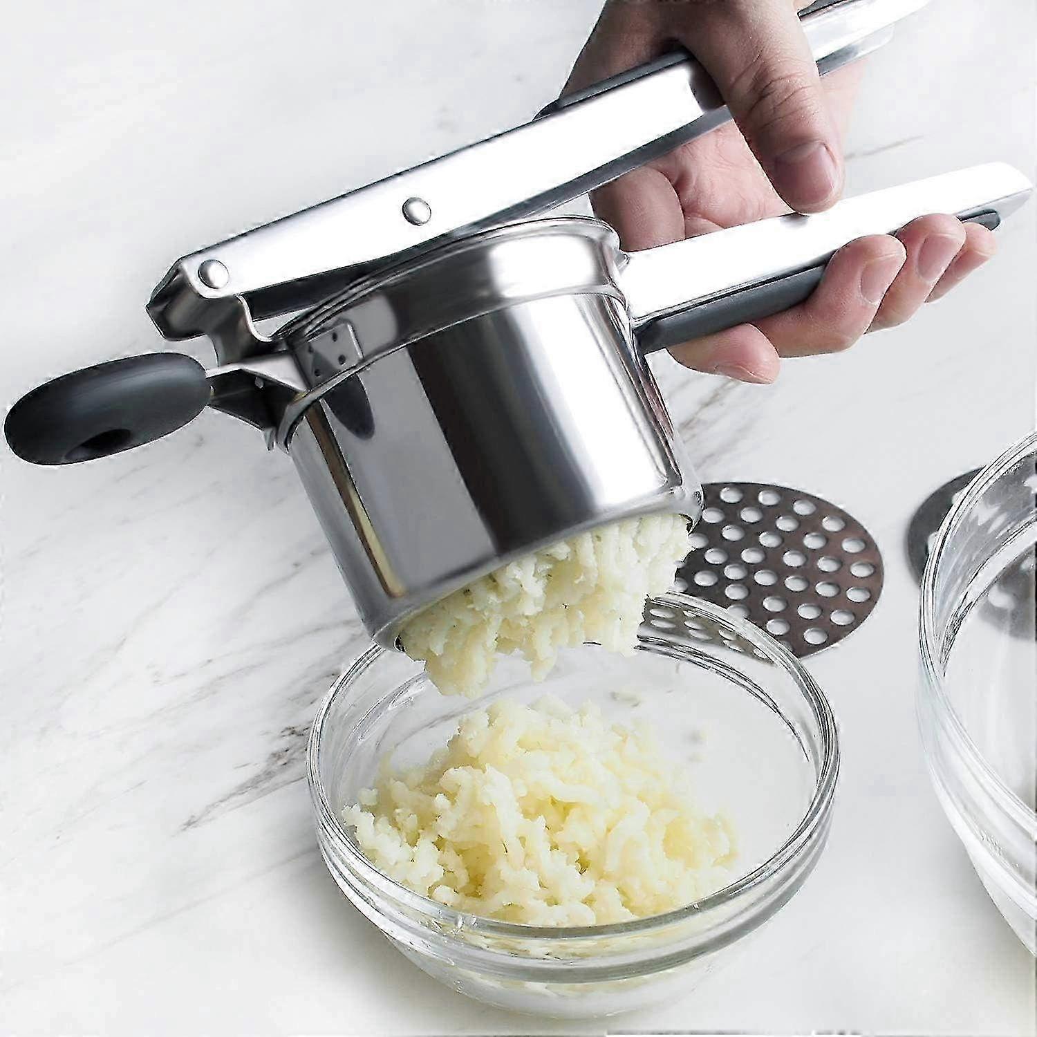 Stainless Steel Potato Ricer with Silicone Handle - Durable Masher for Smooth, Fluffy Mashed Potatoes and Cooking Prep