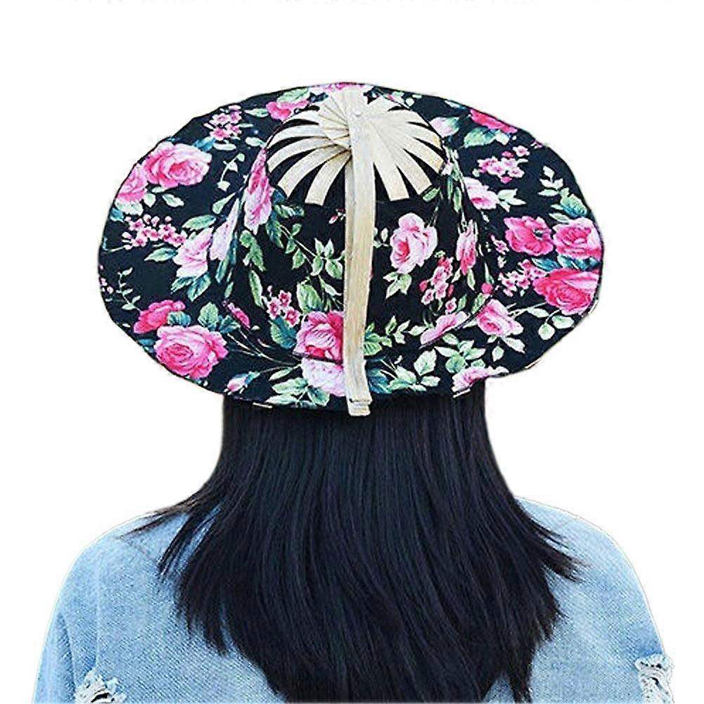 Bamboo Fan Foldable Sun Hat Wide Brim for Travel Outdoor Sports Camping