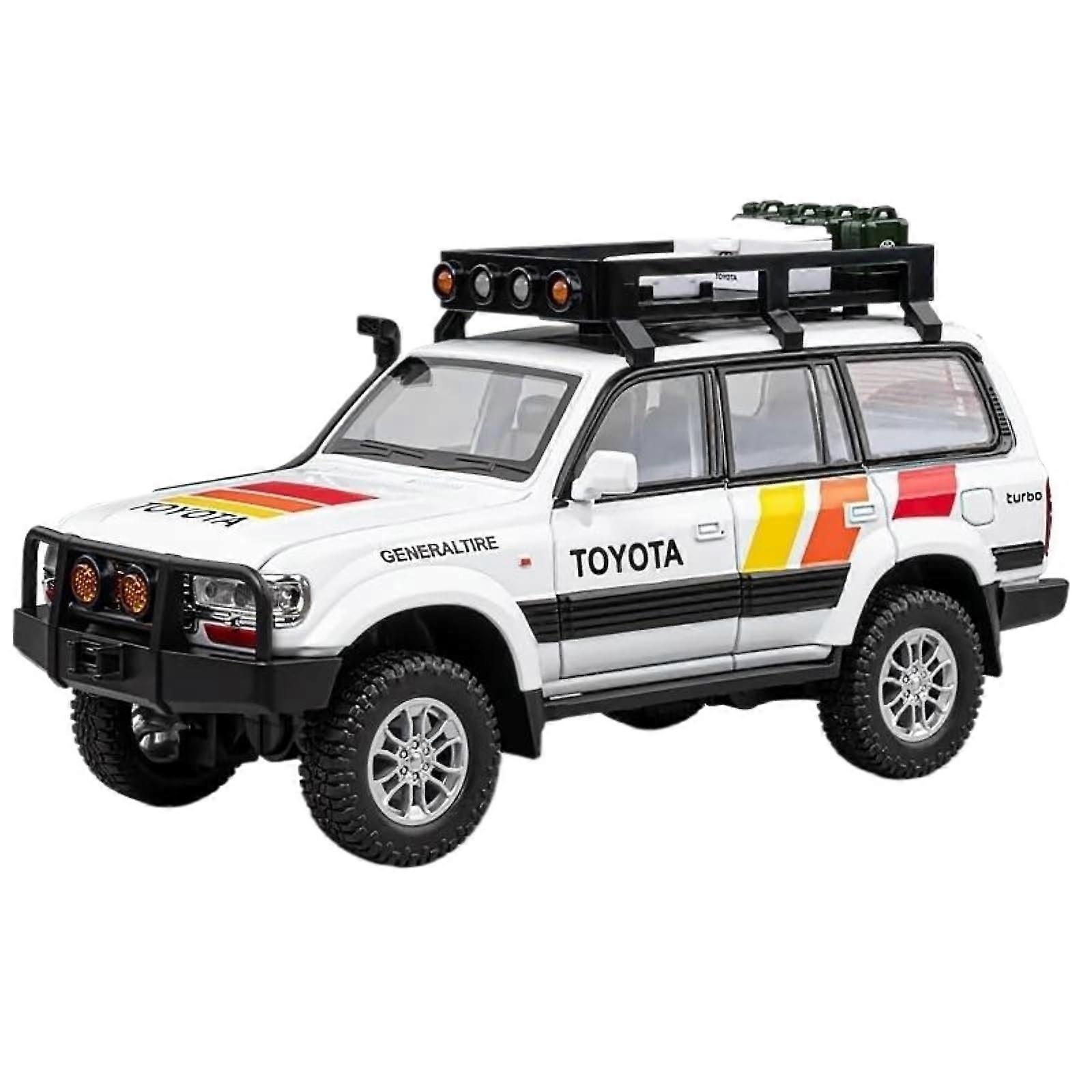 Model car in 1:24 scale for Toyota LC80 SUV alloy diecast ornament finished car model (white with box)
