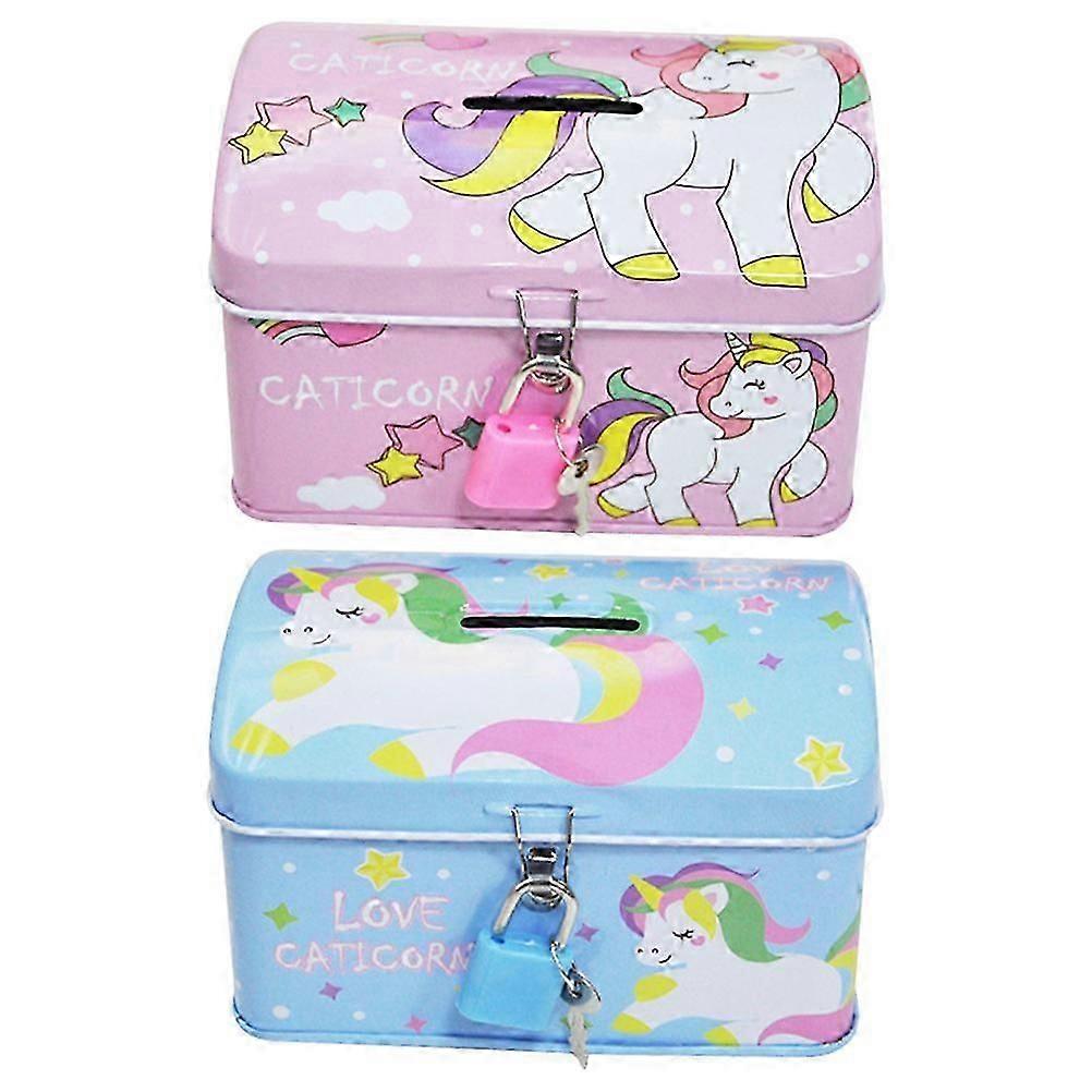 2 pcs Cartoon Money Saving Bank with Lock Unicorn Piggy Bank with Lock for Girl