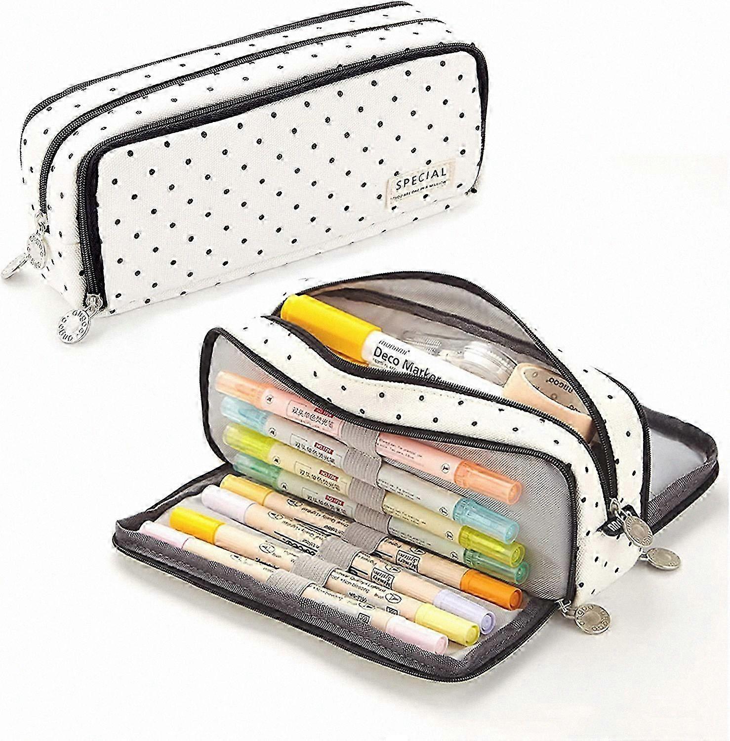 Large Capacity 3-Compartment Pencil Case for School and Office Use