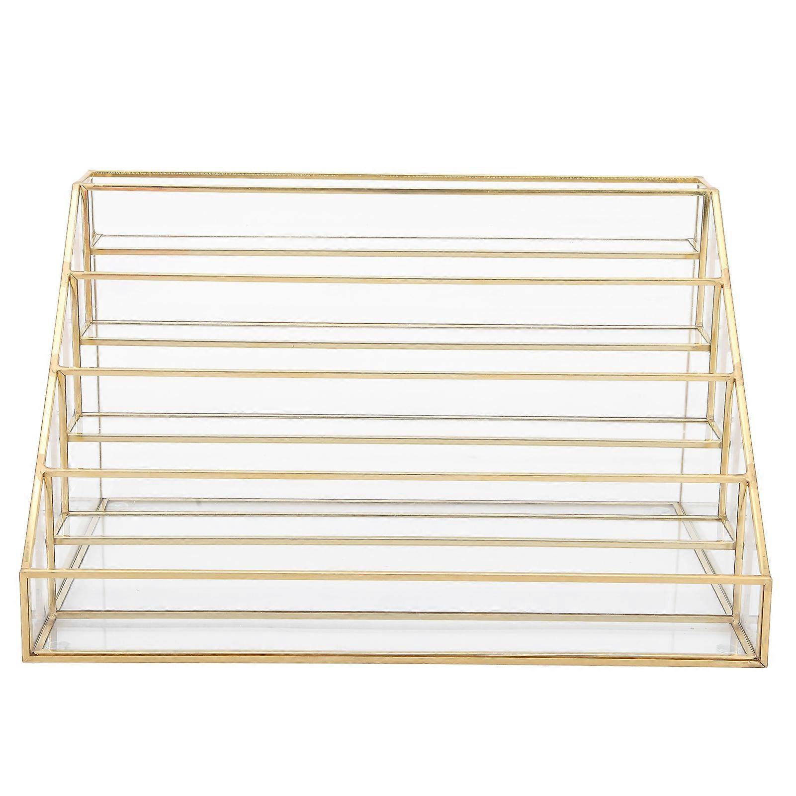 Nail Polish Display Rack Multi Layer Desk Shelf Glass Copper Lipstick Display Holder(L )